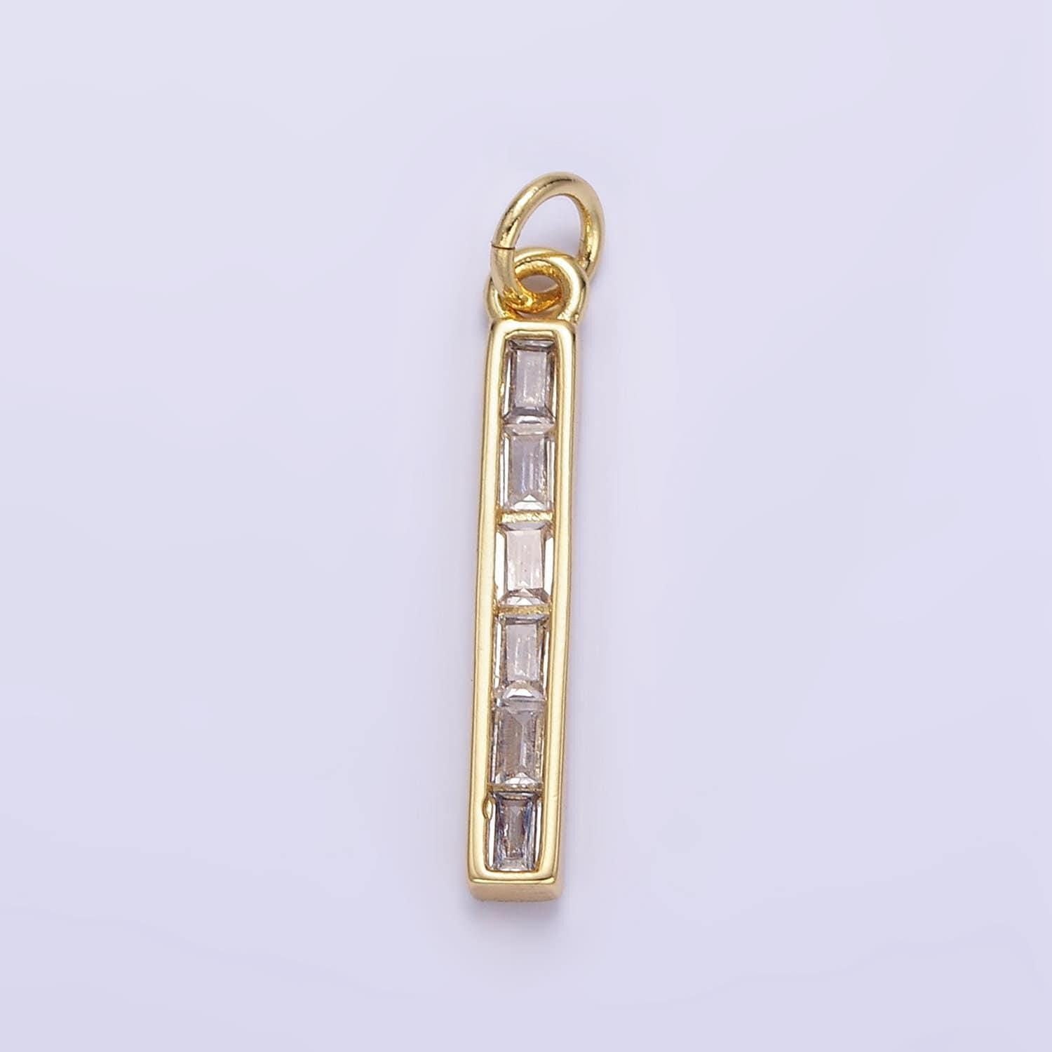 Thin cubic zirconia stick bar cubic zirconia charms clear cz bar pendant, gold filled over brass e348