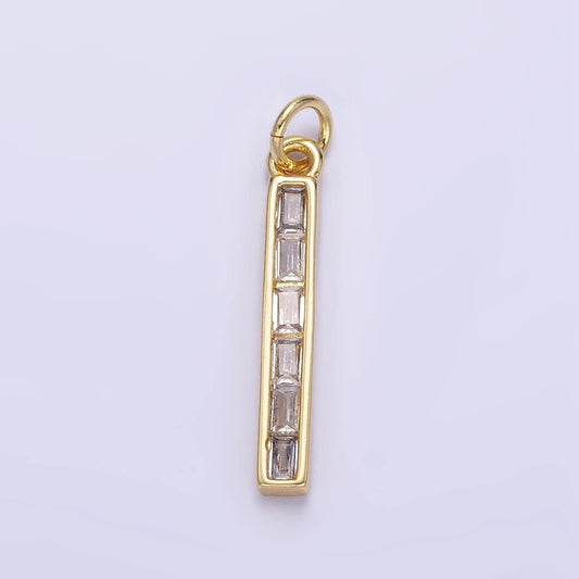 Thin cubic zirconia stick bar cubic zirconia charms clear cz bar pendant, gold filled over brass e348