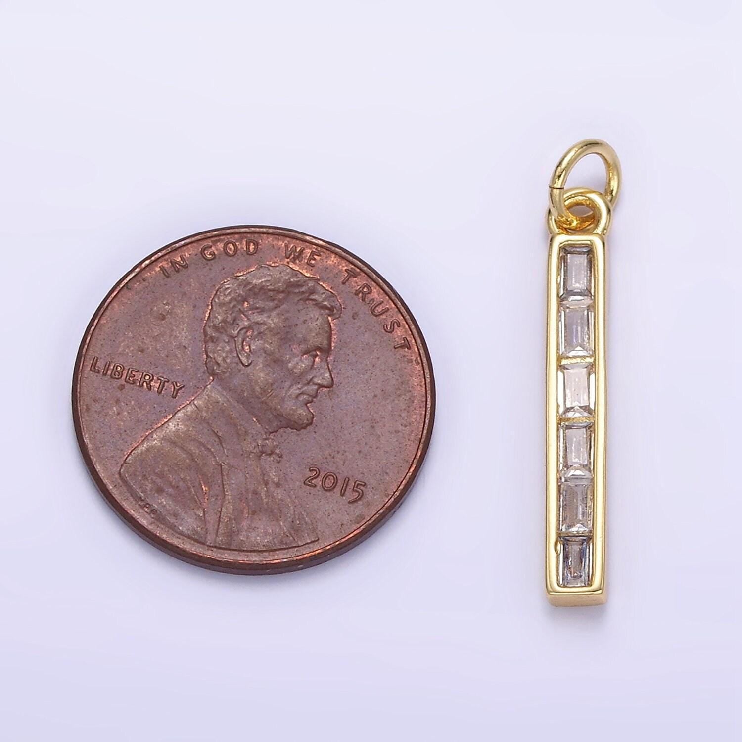 Thin cubic zirconia stick bar cubic zirconia charms clear cz bar pendant, gold filled over brass e348