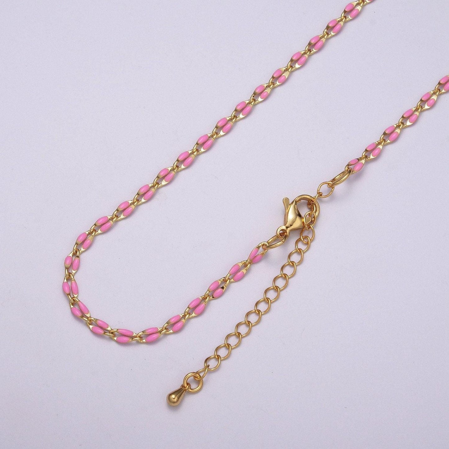 2.9mm fancy enamel link 16.0" + 2.0" extender rolo cable chain oval link ready to wear necklace minimalist jewelry summer inspired | wa-337