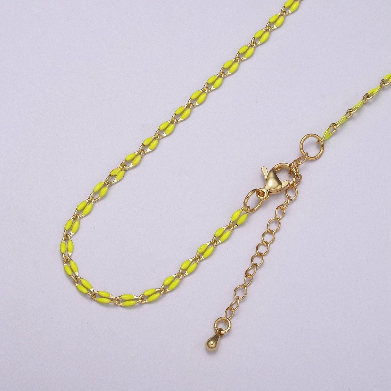 2.9mm fancy enamel link 16.0" + 2.0" extender rolo cable chain oval link ready to wear necklace minimalist jewelry summer inspired | wa-337