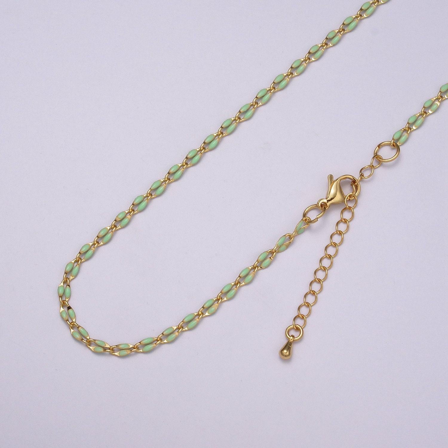 2.9mm fancy enamel link 16.0" + 2.0" extender rolo cable chain oval link ready to wear necklace minimalist jewelry summer inspired | wa-337