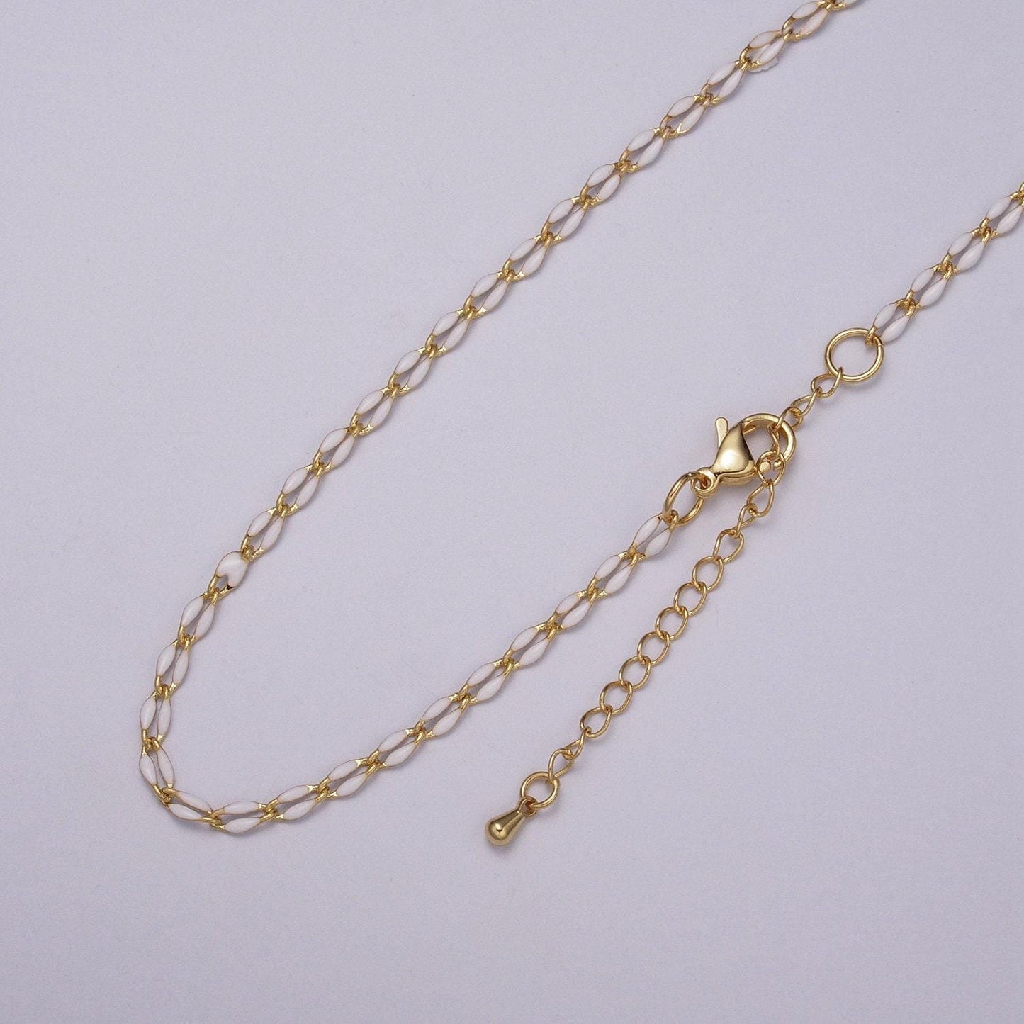 2.9mm fancy enamel link 16.0" + 2.0" extender rolo cable chain oval link ready to wear necklace minimalist jewelry summer inspired | wa-337