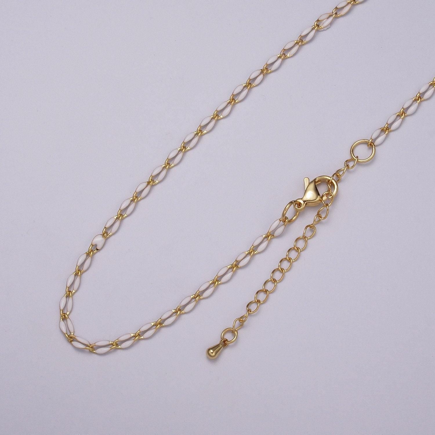 2.9mm fancy enamel link 16.0" + 2.0" extender rolo cable chain oval link ready to wear necklace minimalist jewelry summer inspired | wa-337