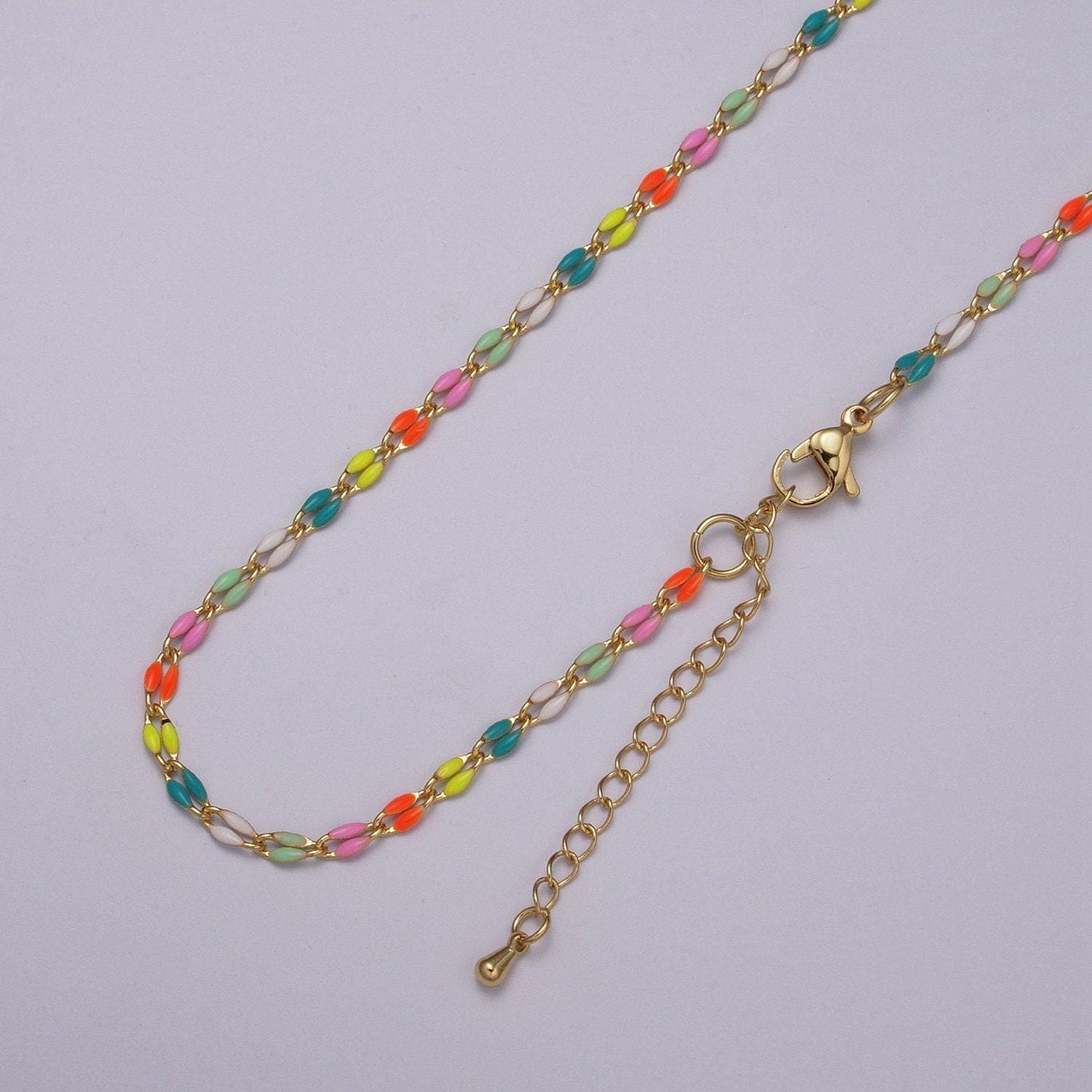2.9mm fancy enamel link 16.0" + 2.0" extender rolo cable chain oval link ready to wear necklace minimalist jewelry summer inspired | wa-337