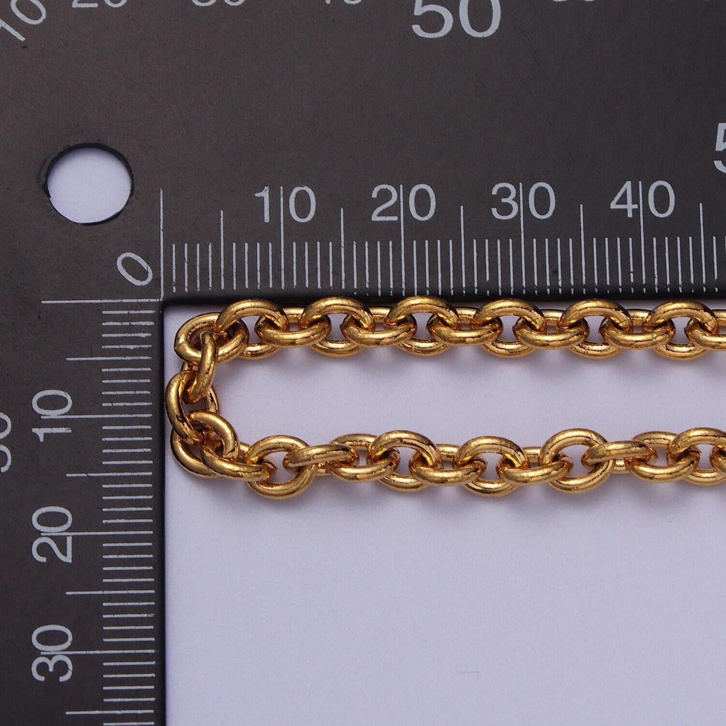 24k gold filled 5.2mm statement cable rolo unfinished gold, silver colored wholesale jewelry component chain by yard | roll-964, roll-965