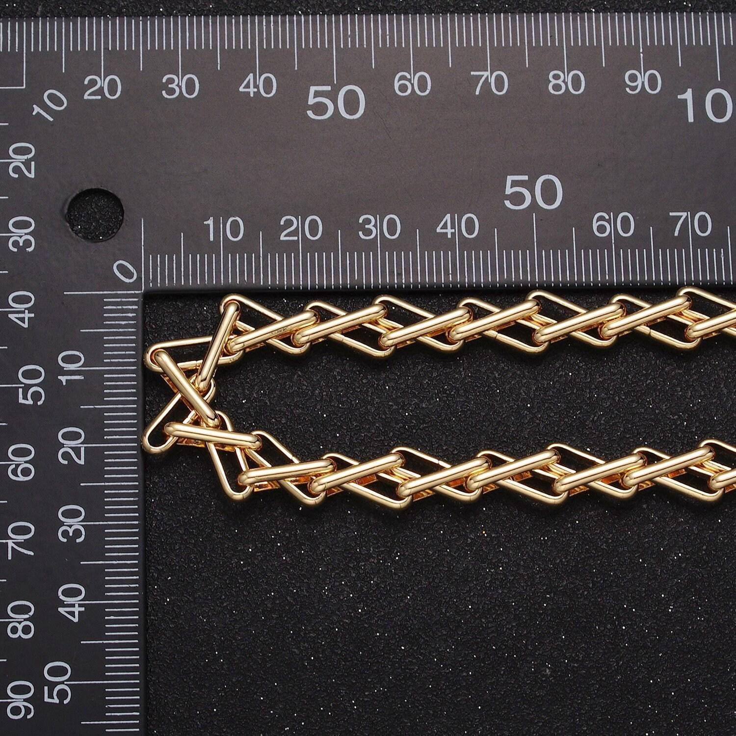 24k gold filled geometric designed multiple paperclip zig zag unfinished wholesale jewelry making chain by yard | roll-1123 roll-1202