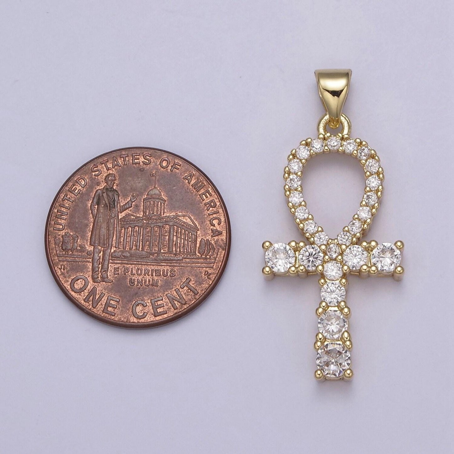 24k gold ankh symbol pendant charm, egyptian jewelry supply for diy necklace making, the key of life cubic zirconia cz pendant, h-724
