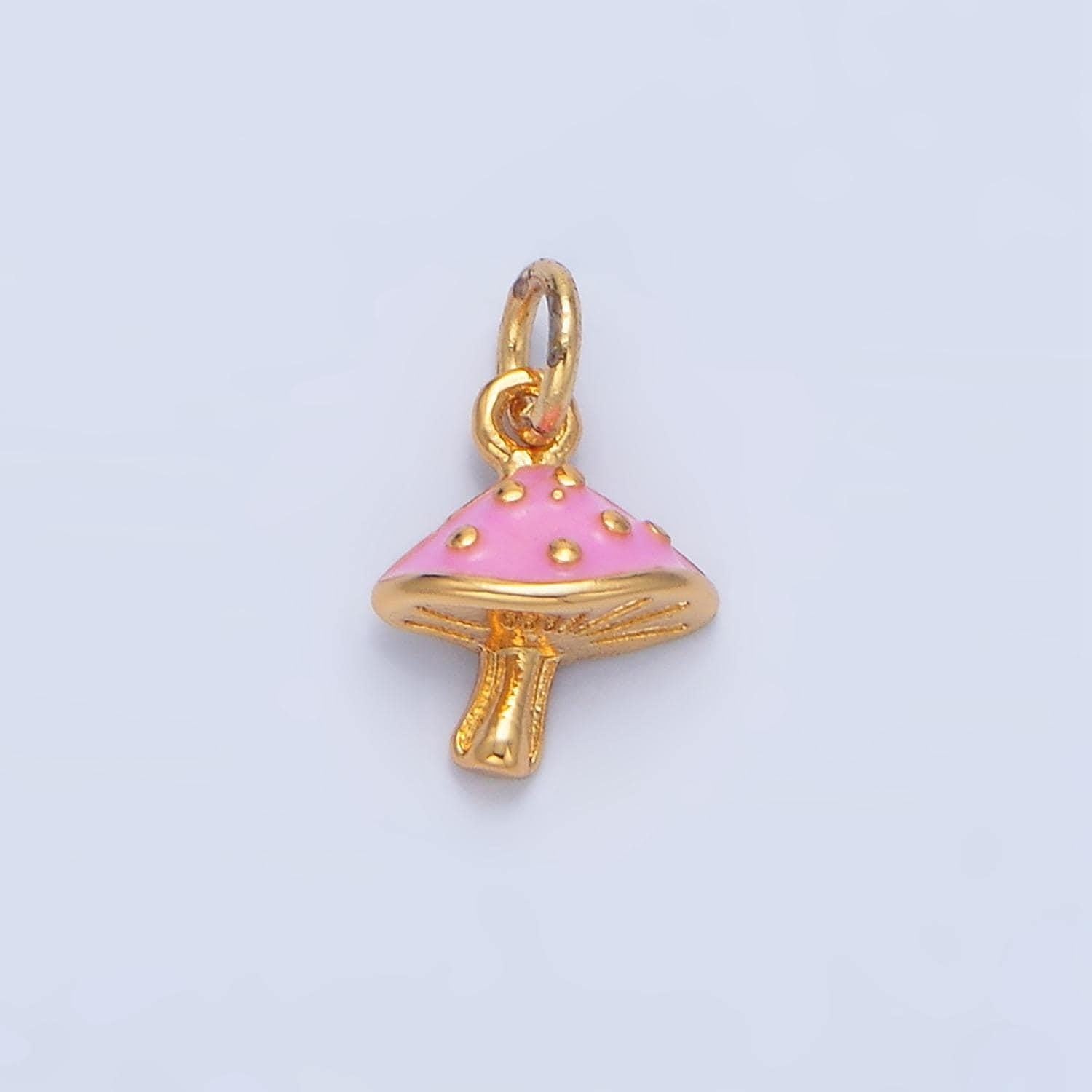 Mini enamel pink mushroom 24k gold filled charm | x-845