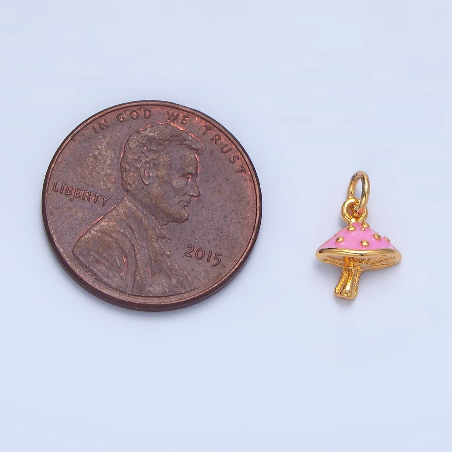 Mini enamel pink mushroom 24k gold filled charm | x-845