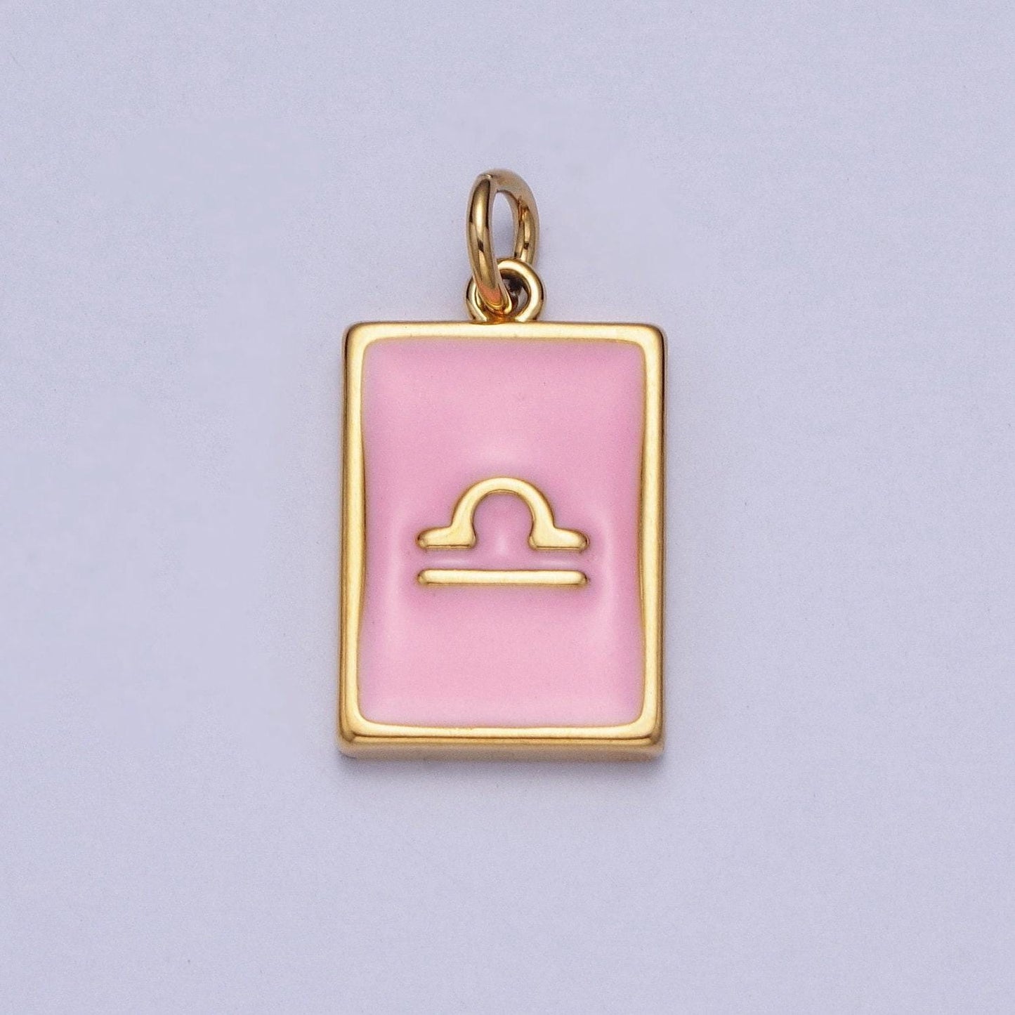 Gold rectangular baby pink enamel zodiac charms white gold-filled astrological zodiac signs, birthday, horoscope pendants | a1469-a1474