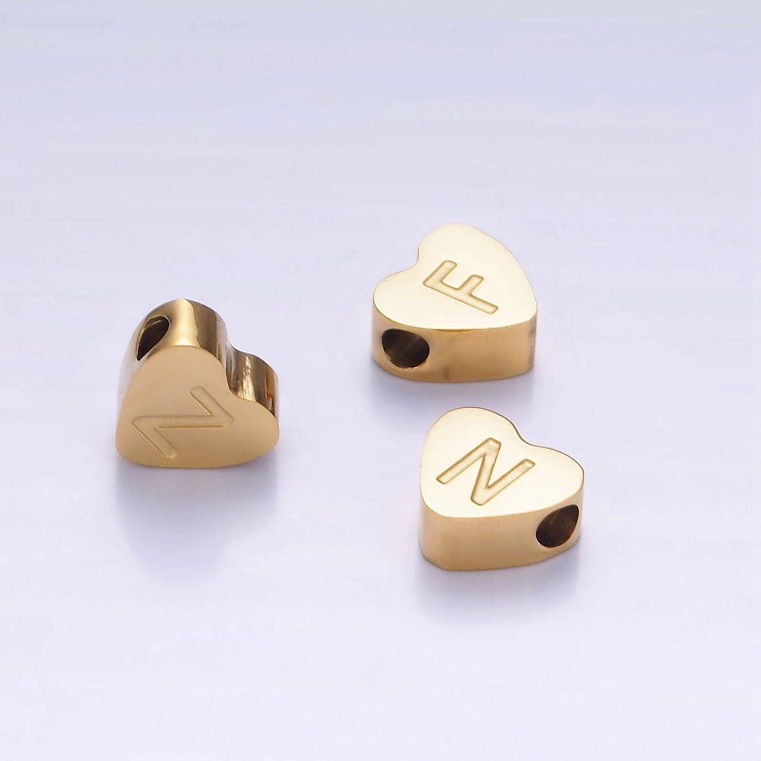 Stainless steel Heart letter alphabet Bead Spacer Initial heart shaped beads in gold for Beaded Bracelet Supply| a1552-a1564