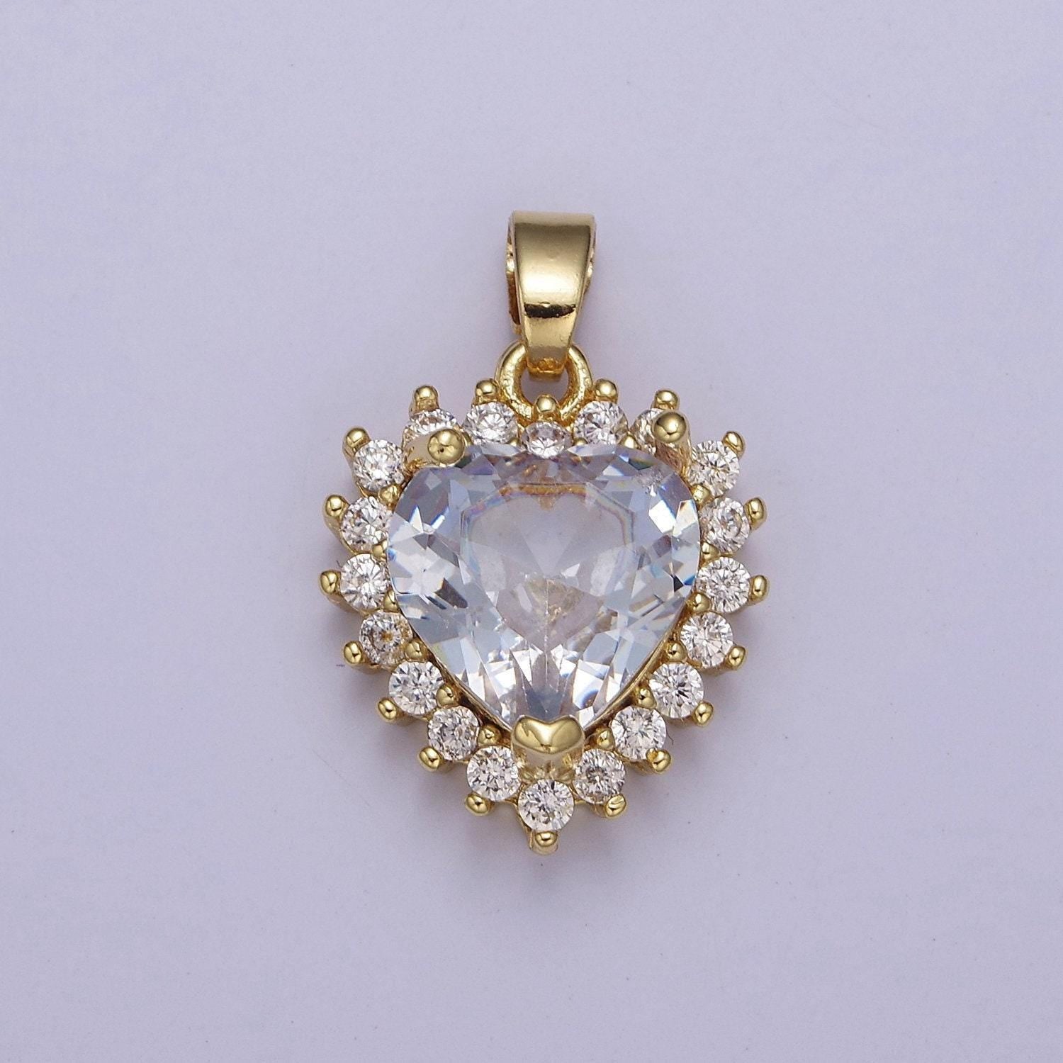 Gold micro pave heart cz pendant charm for jewelry necklace making, j-541