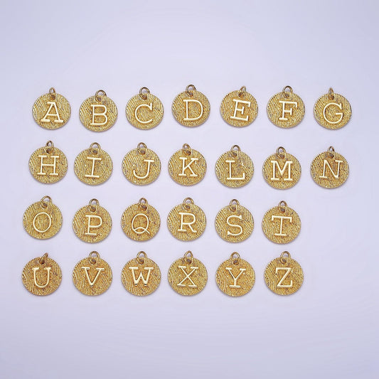 24k gold alphabet charms, english letter pendants 15mm initial coin pendants | a1119-a1131