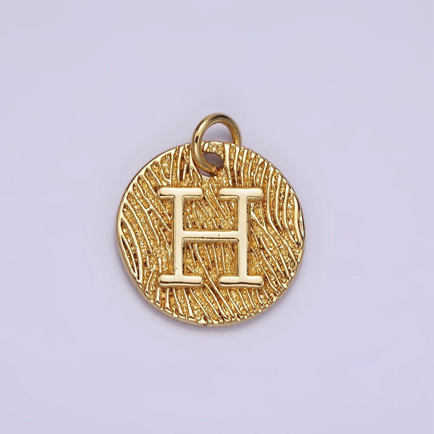 24k gold alphabet charms, english letter pendants 15mm initial coin pendants | a1119-a1131