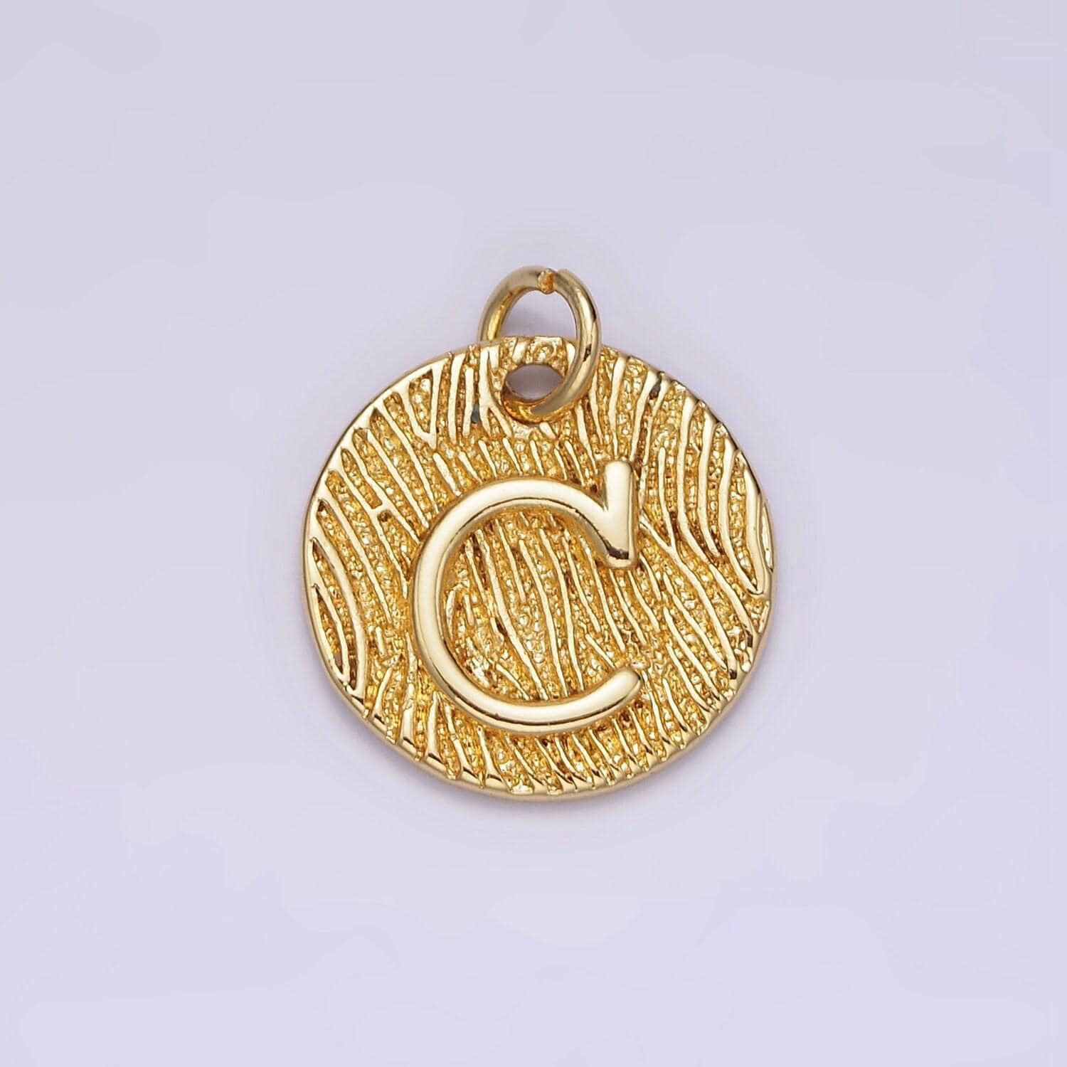 24k gold alphabet charms, english letter pendants 15mm initial coin pendants | a1119-a1131