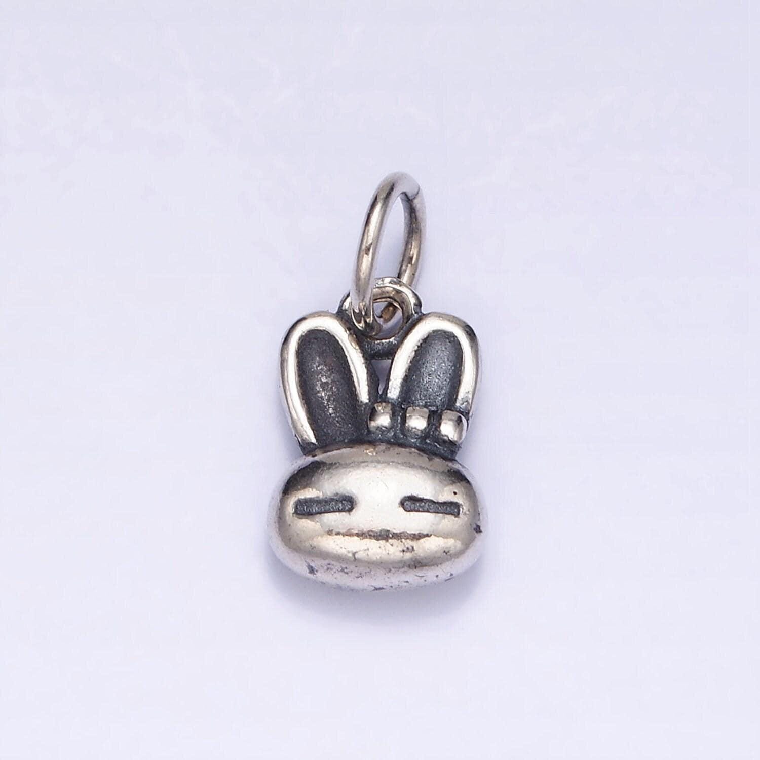 Small sterling silver rabbit face charms, silver bunny charm for kids bracelet charm jewelry supplies sl-281