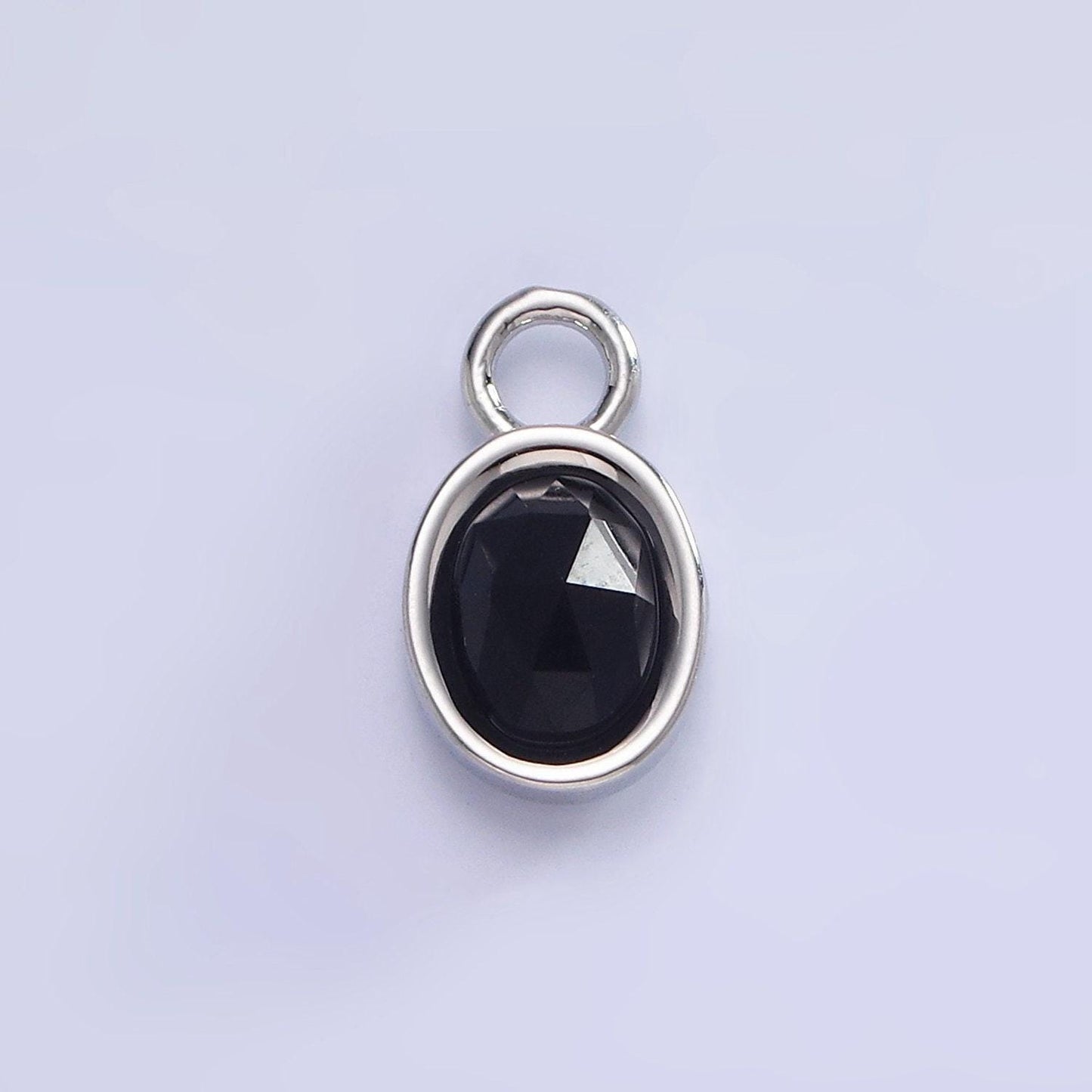 White gold filled oval multifaceted natural gemstone personalized add-on silver charm | ac1390 - ac1399