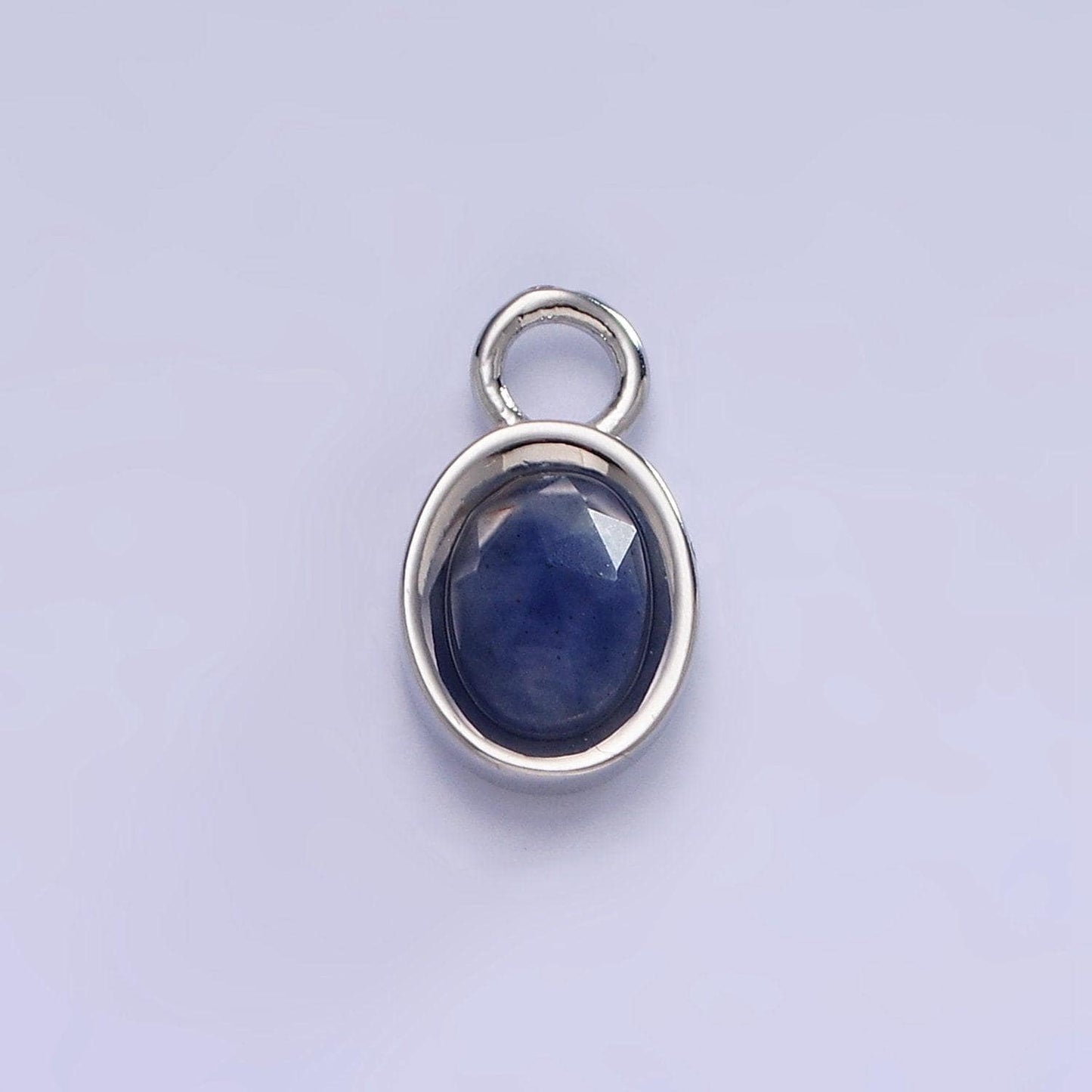 White gold filled oval multifaceted natural gemstone personalized add-on silver charm | ac1390 - ac1399