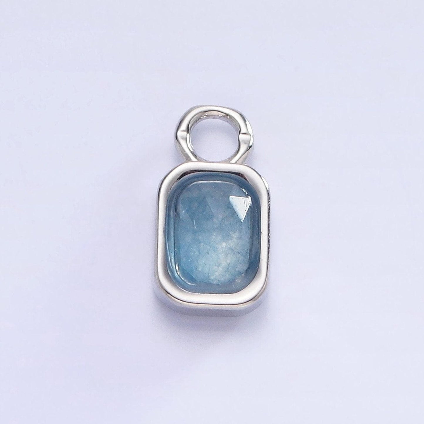 White gold filled square tag multifaceted natural gemstone personalized add-on silver charm | ac1407 - ac1410
