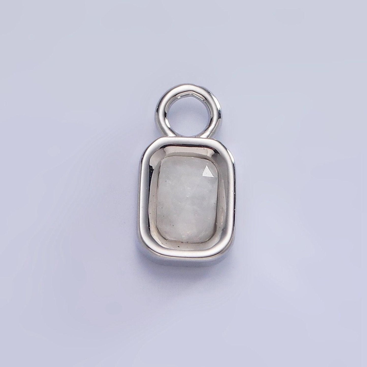 White gold filled square tag multifaceted natural gemstone personalized add-on silver charm | ac1407 - ac1410