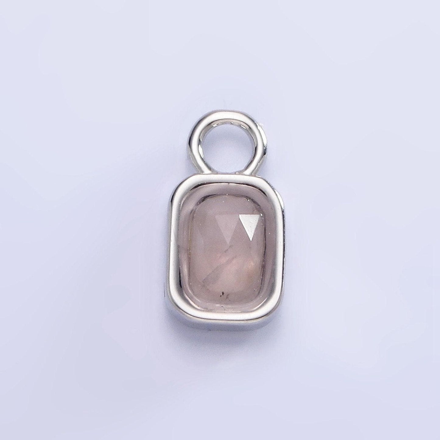 White gold filled square tag multifaceted natural gemstone personalized add-on silver charm | ac1407 - ac1410
