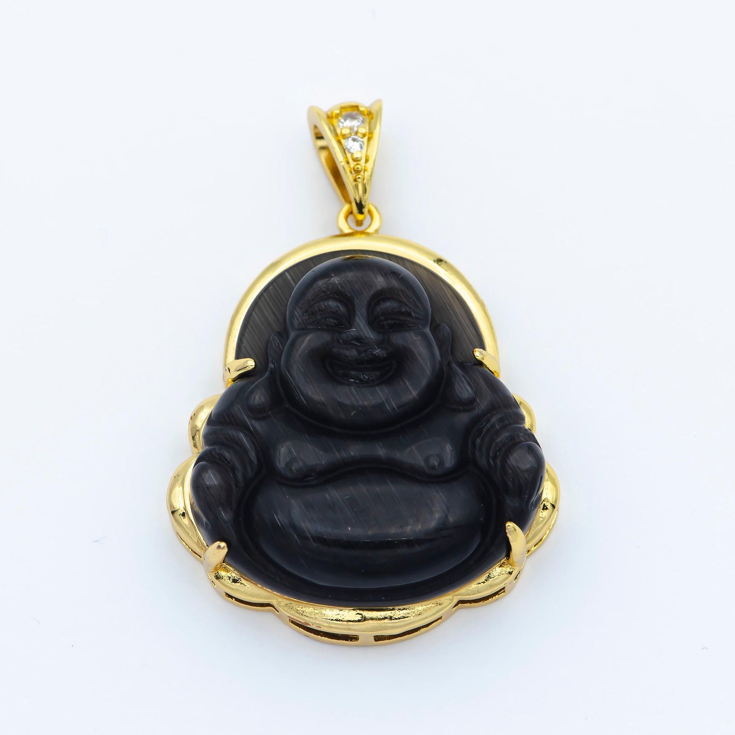 Dark buddha cubic pendant 24k gold filled black buddha pendant laughing buddha charm men necklace for religious jewelry supply o-241