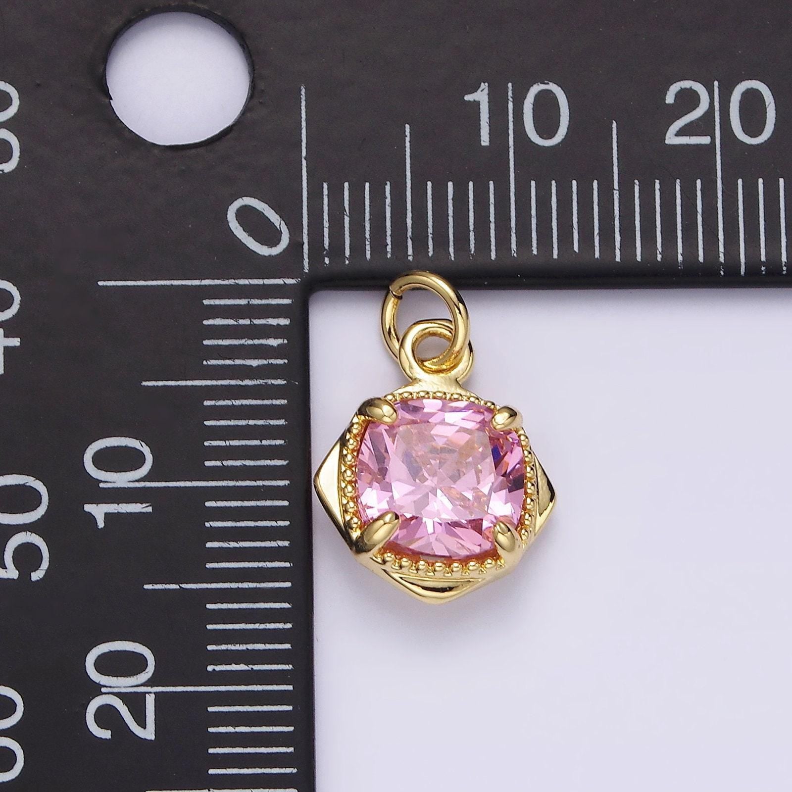 14k gold filled pink cz square rhombus 17mm charm | n1509