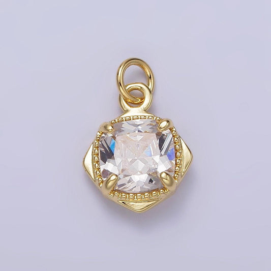 14k gold filled clear cz square rhombus 17mm charm | n1097