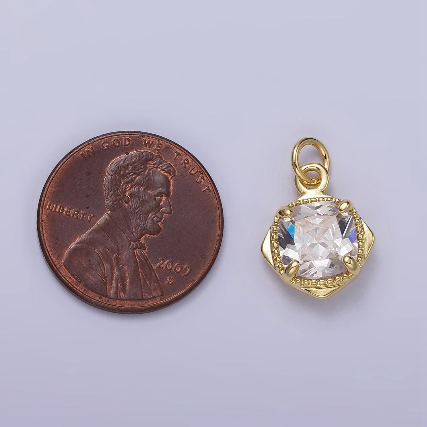 14k gold filled clear cz square rhombus 17mm charm | n1097