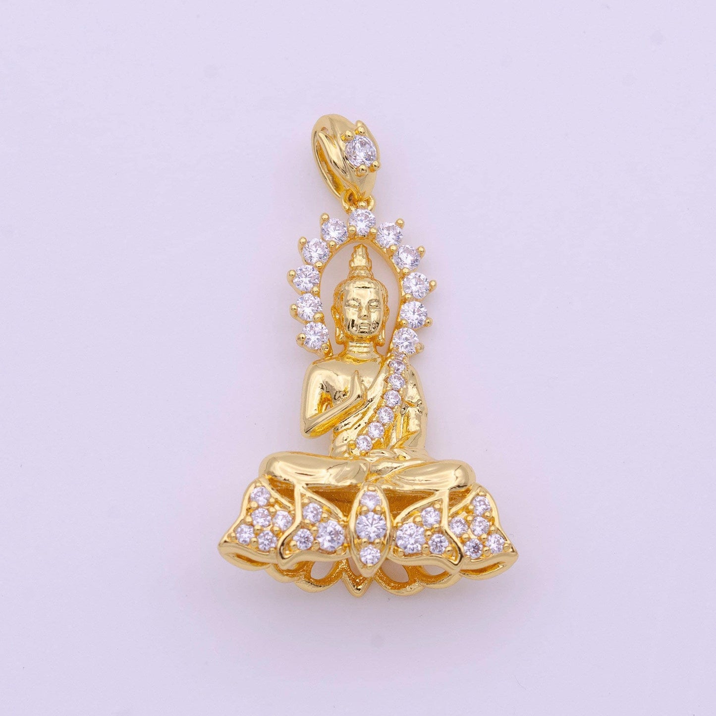 Micro pave gold amitabha buddha necklace pendant statue, buddhism jewelry necklace charm for women i-651