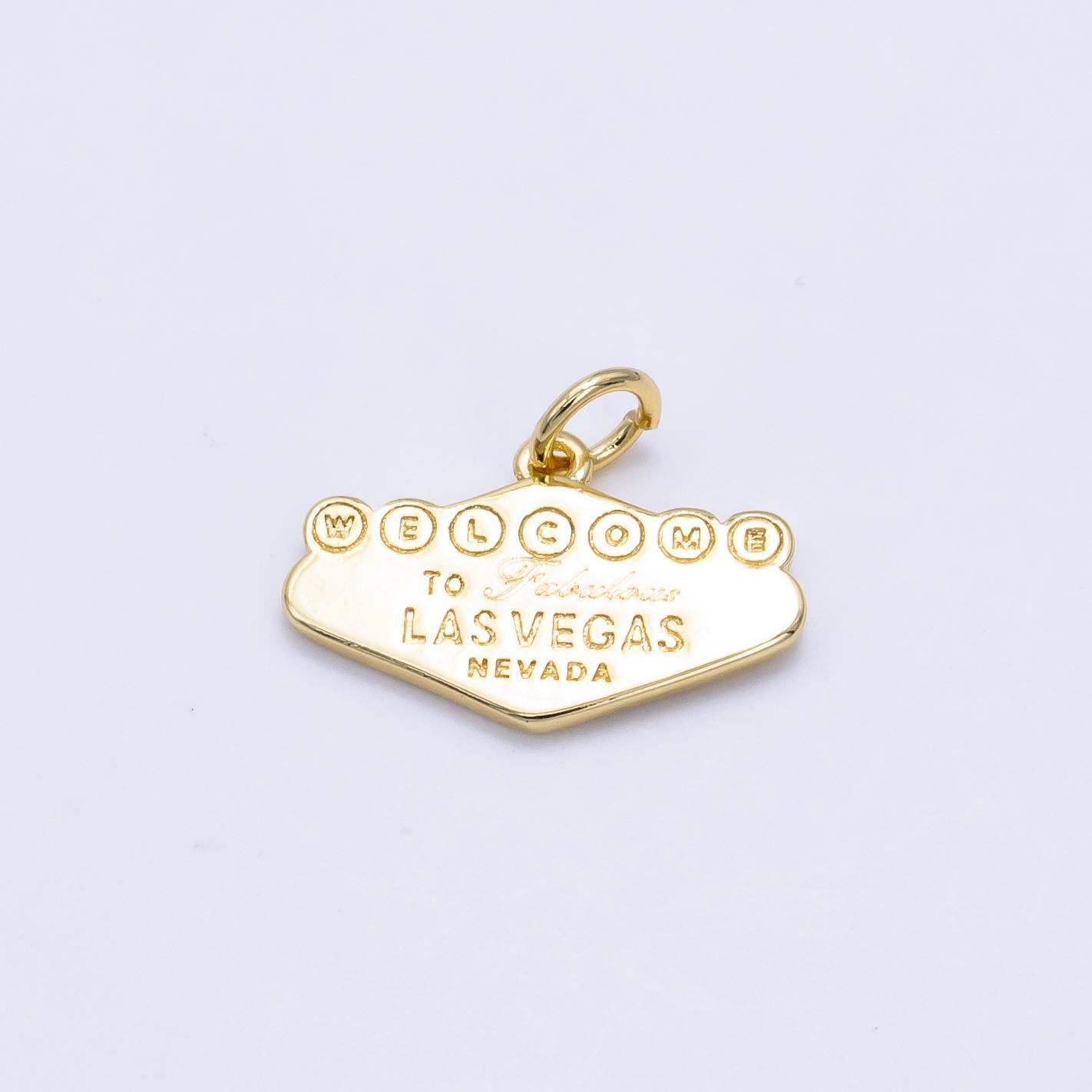 Dainty gold filled welcome to las vegas charms for bracelet necklace girl dangle charm travel charm gift idea