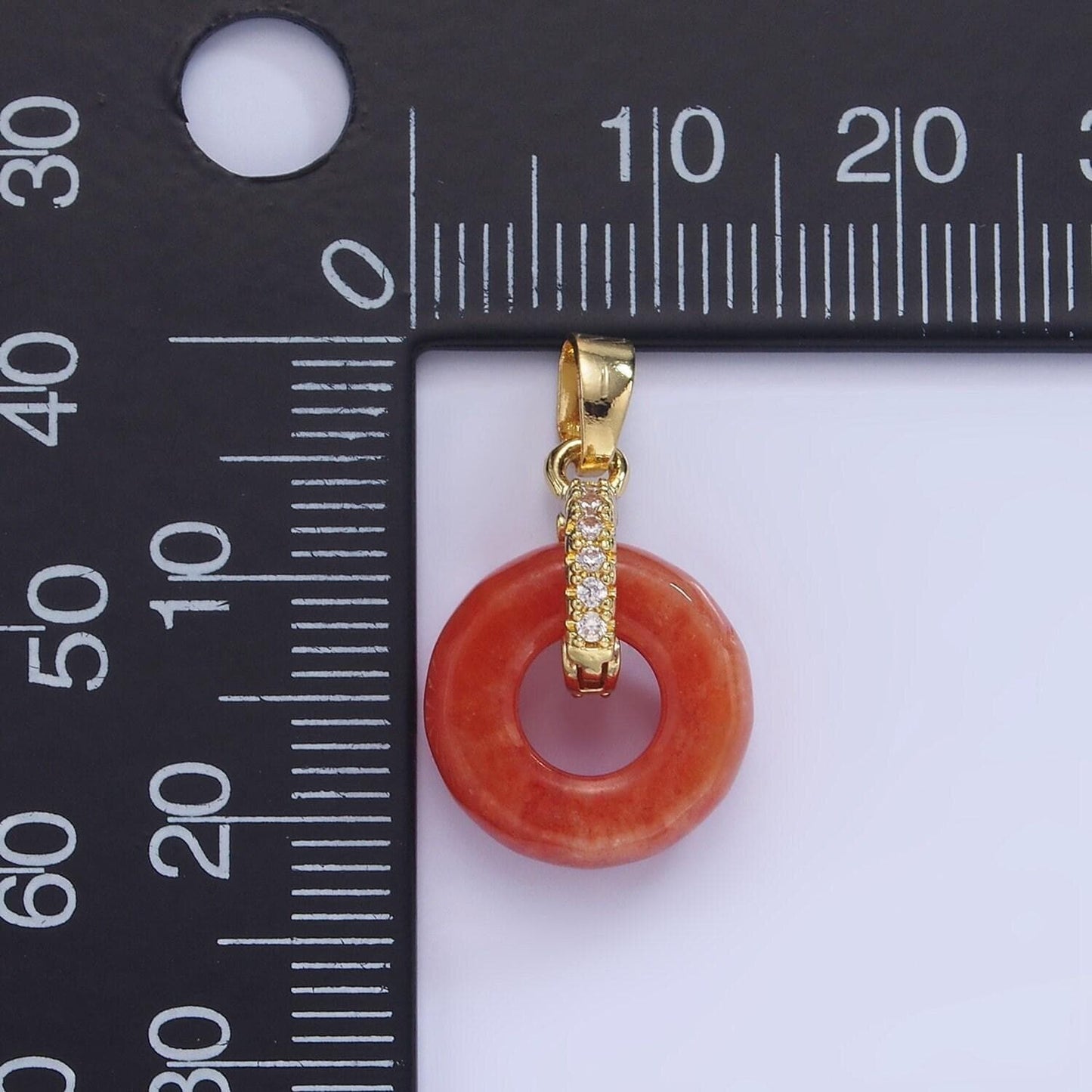 Red donut jasper charm micro paved cz gold pendant | aa1244
