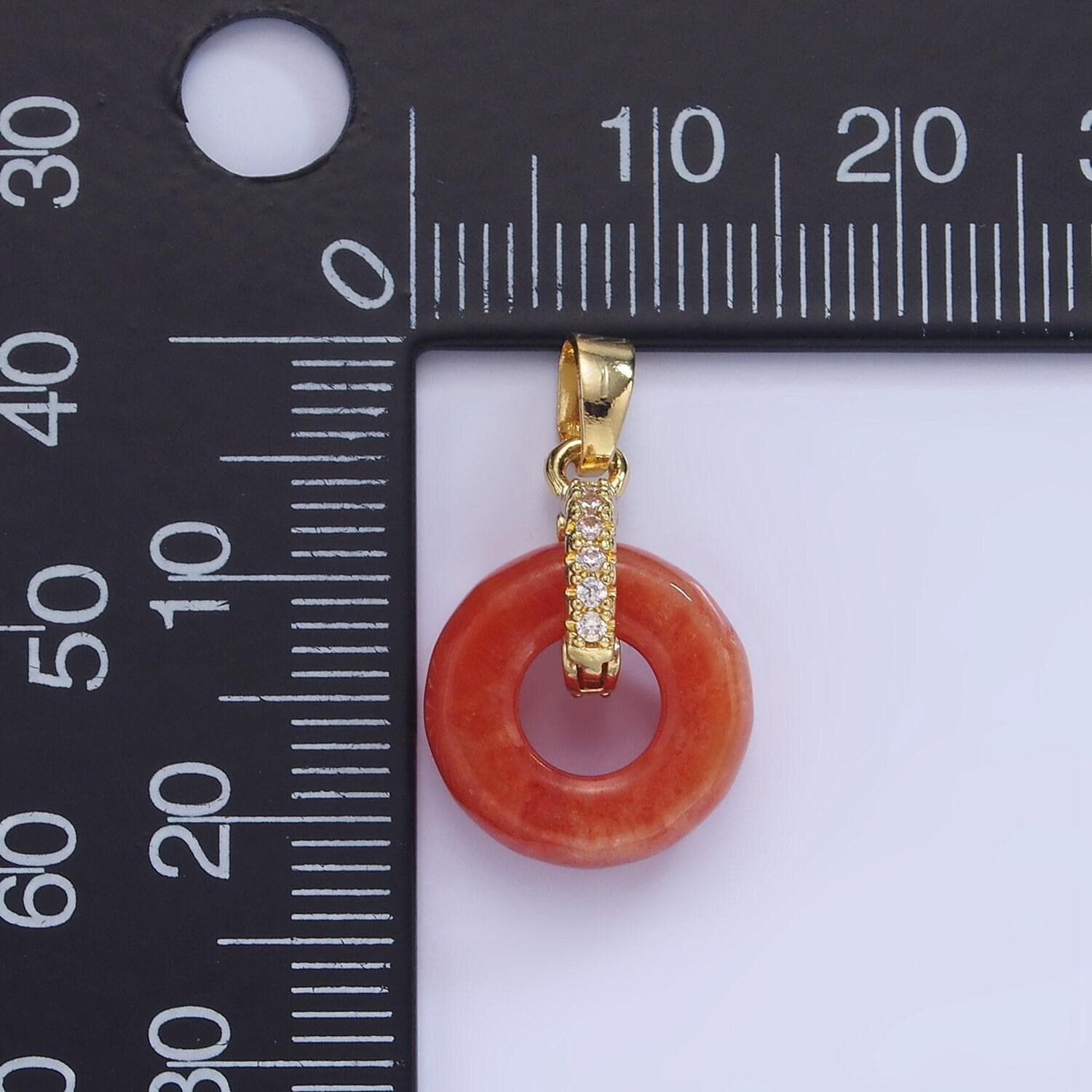 Red donut jasper charm micro paved cz gold pendant | aa1244