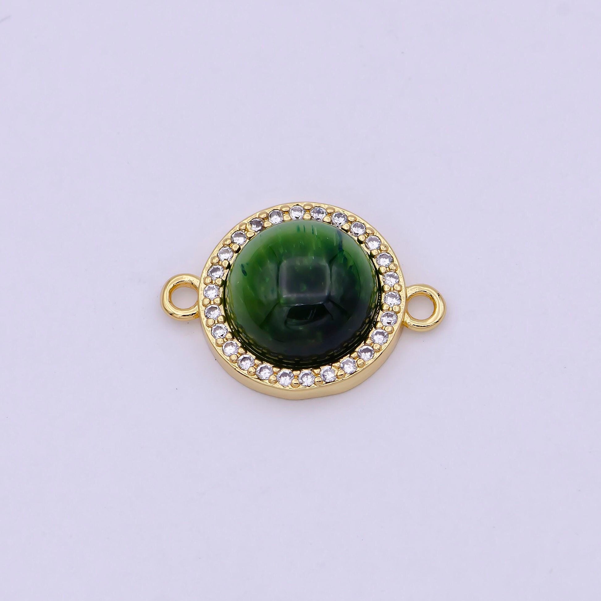 Natural stone round shape connector charms dainty micro pave circle link connector for bracelet necklace supply f697