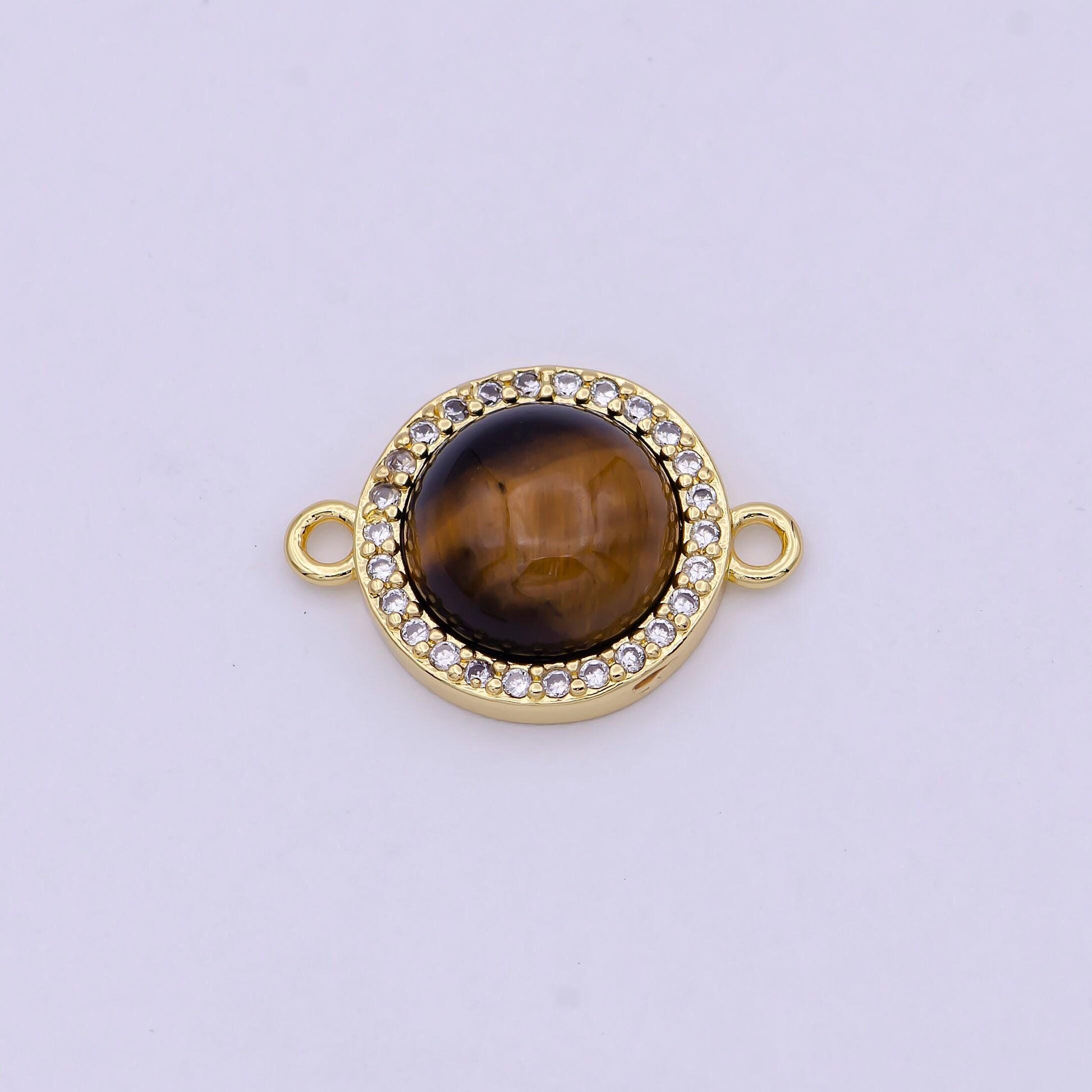 Natural stone round shape connector charms dainty micro pave circle link connector for bracelet necklace supply f697