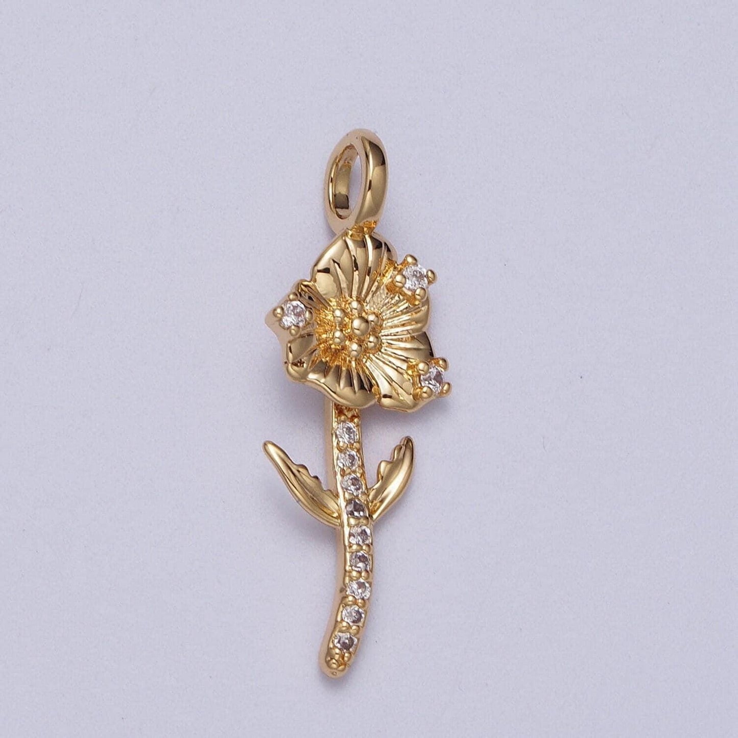 Gold birth flower charm, dainty floral charm, rose carnation violet flower charm for necklace bracelet jewelry making component