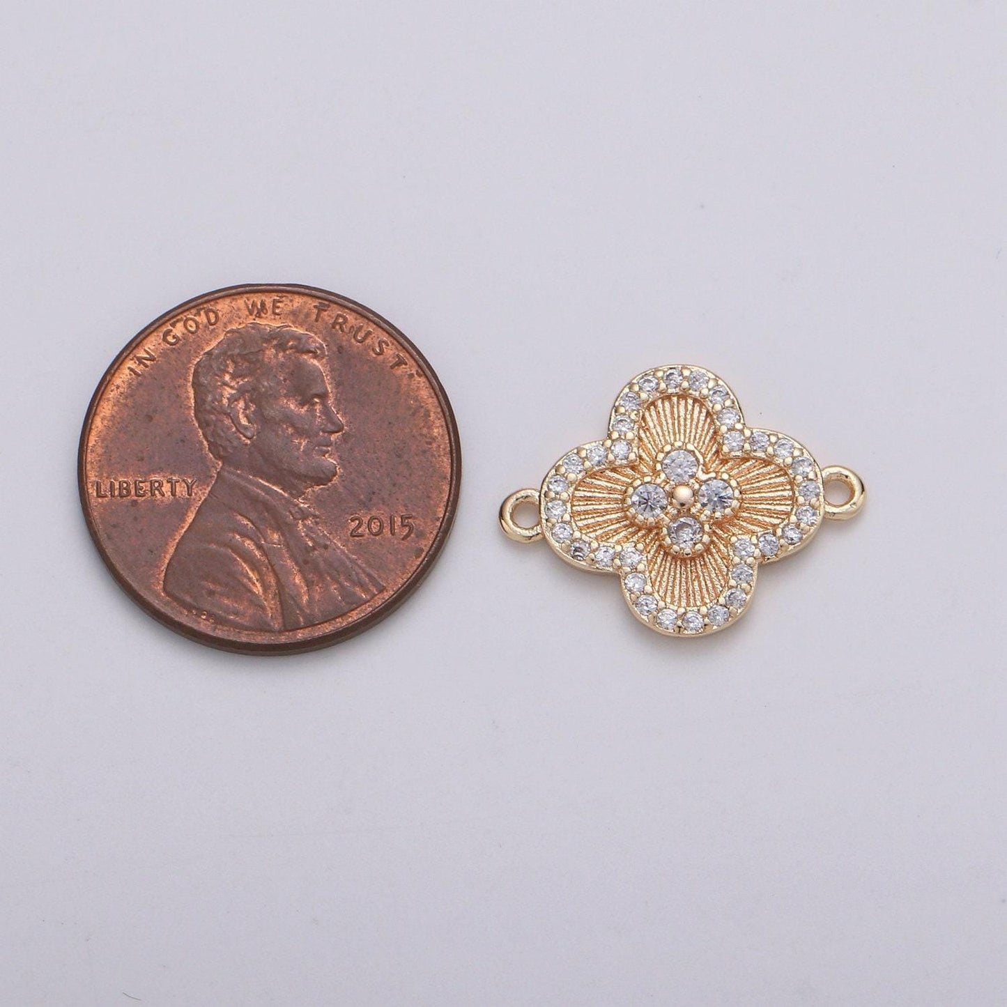 18k gold plated cz paved connectors, floral charm cubic micro paved, petal jewelry craft supply, spring, jasmine, shamrock nature lover gift