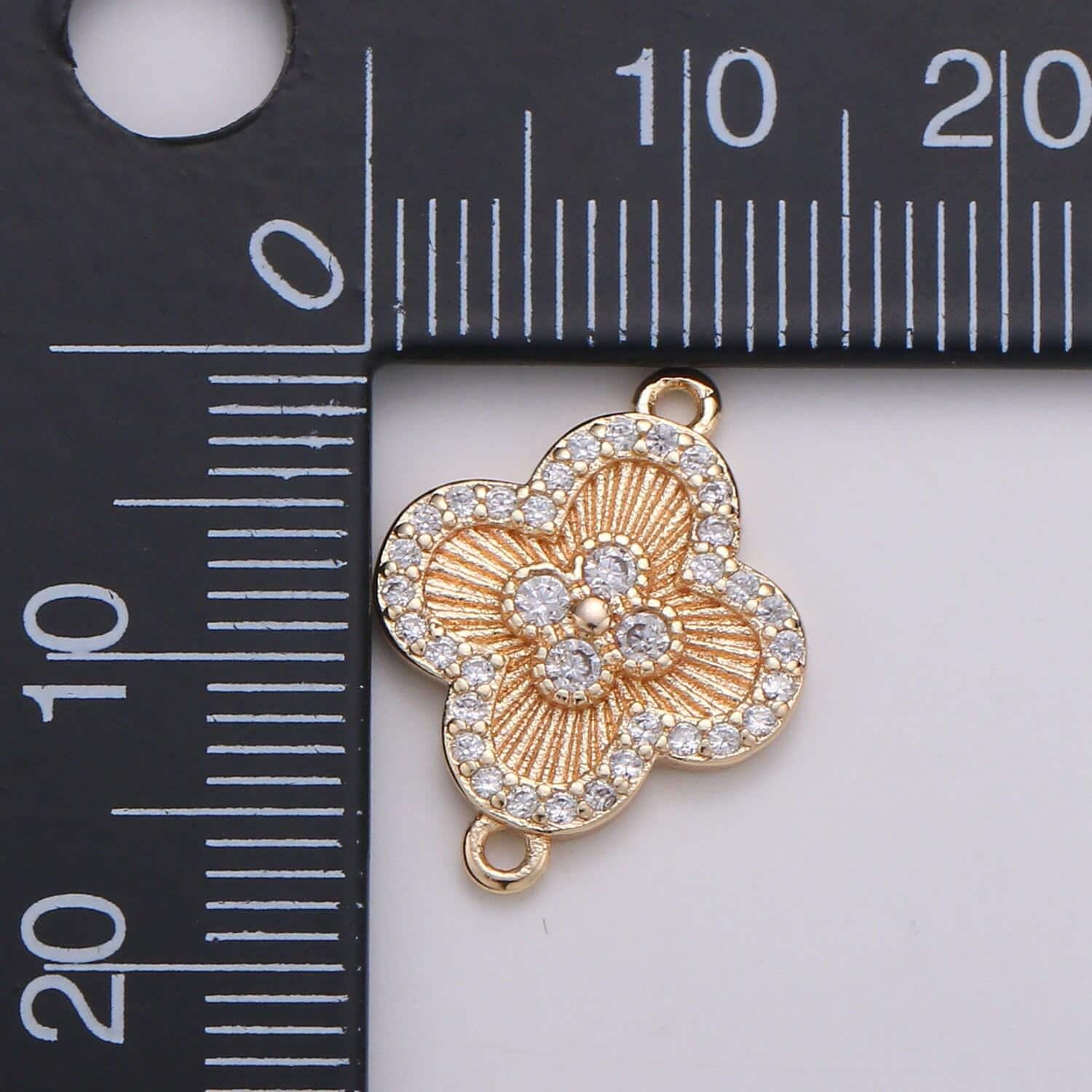 18k gold plated cz paved connectors, floral charm cubic micro paved, petal jewelry craft supply, spring, jasmine, shamrock nature lover gift