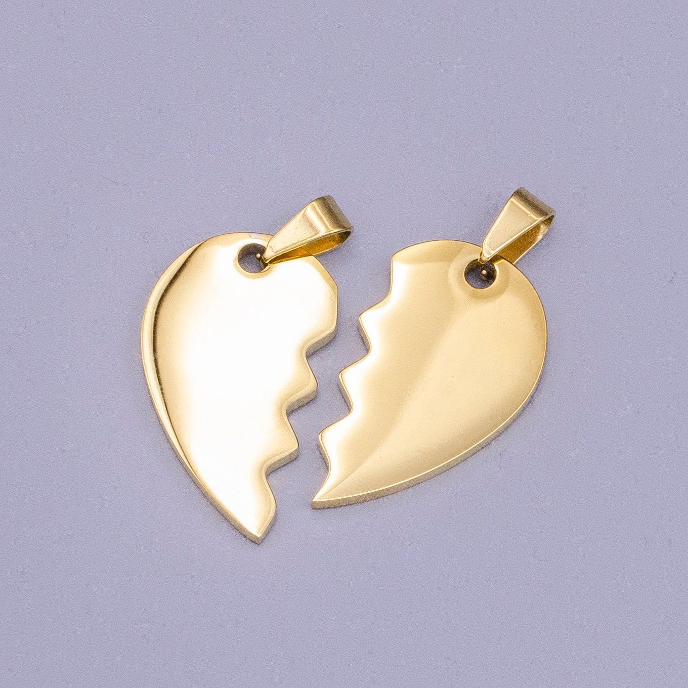 Gold broken heart charm pendant 1 set heart charm necklace stainless steel findings tarnish free jewelry for couple friendship p-1170
