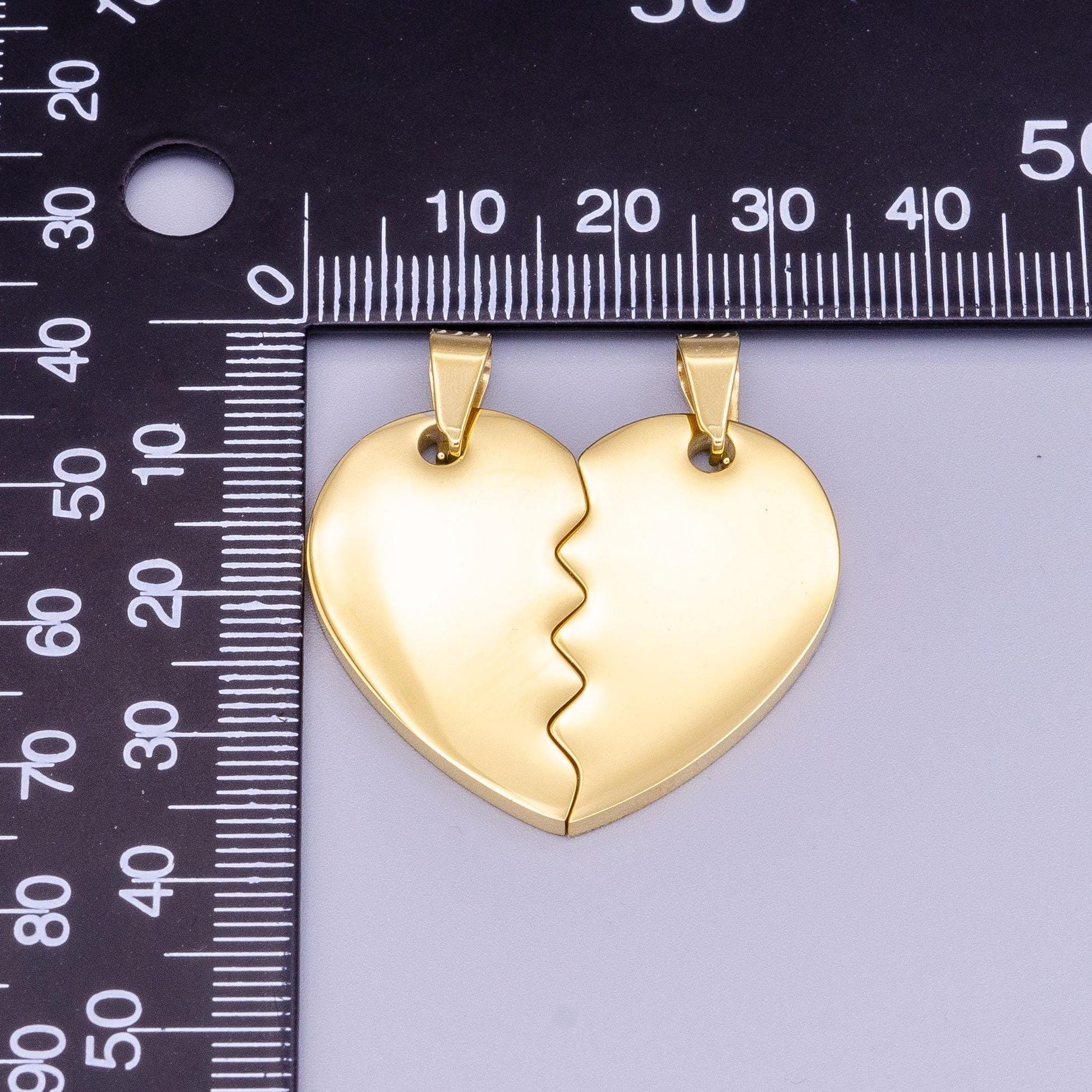 Gold broken heart charm pendant 1 set heart charm necklace stainless steel findings tarnish free jewelry for couple friendship p-1170