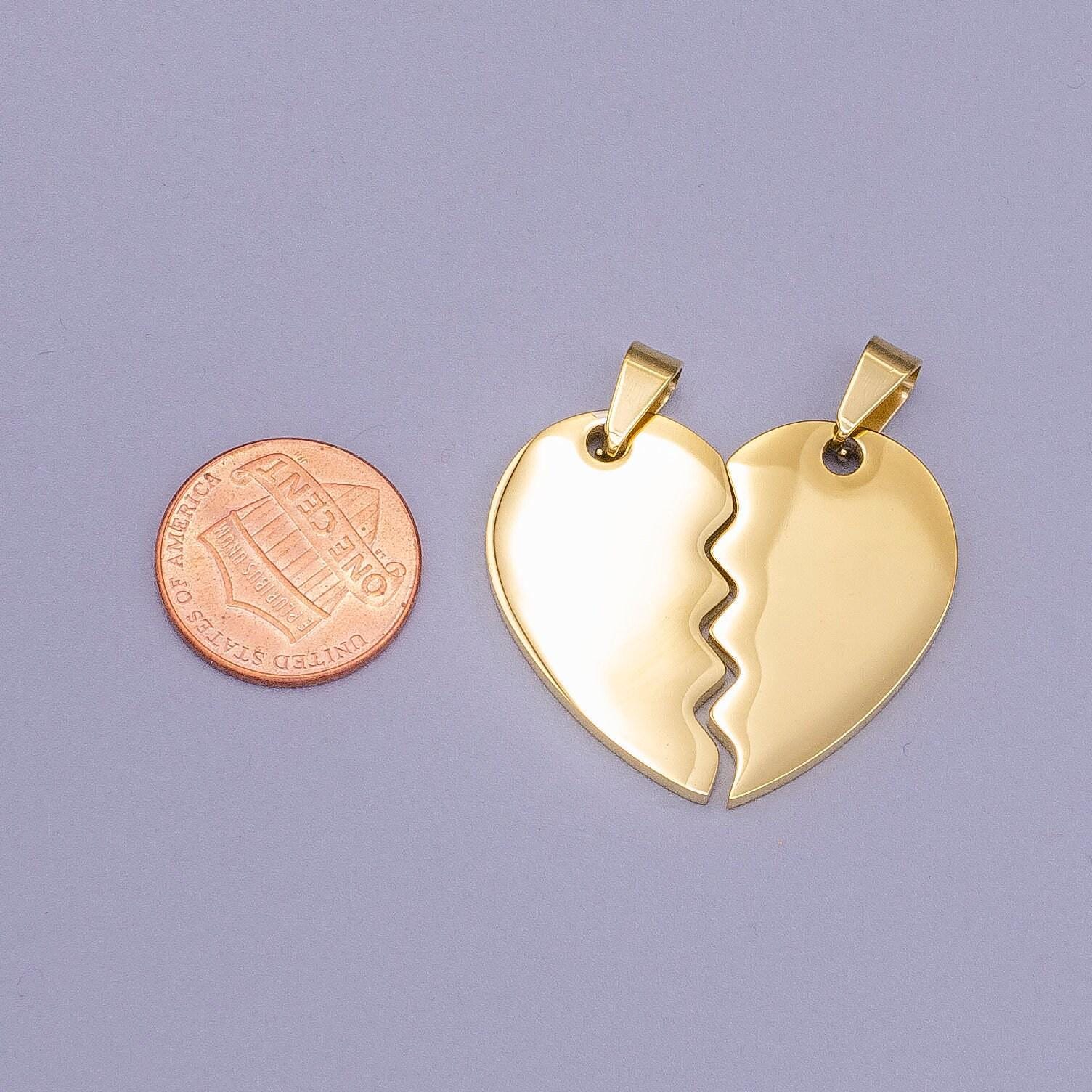 Gold broken heart charm pendant 1 set heart charm necklace stainless steel findings tarnish free jewelry for couple friendship p-1170