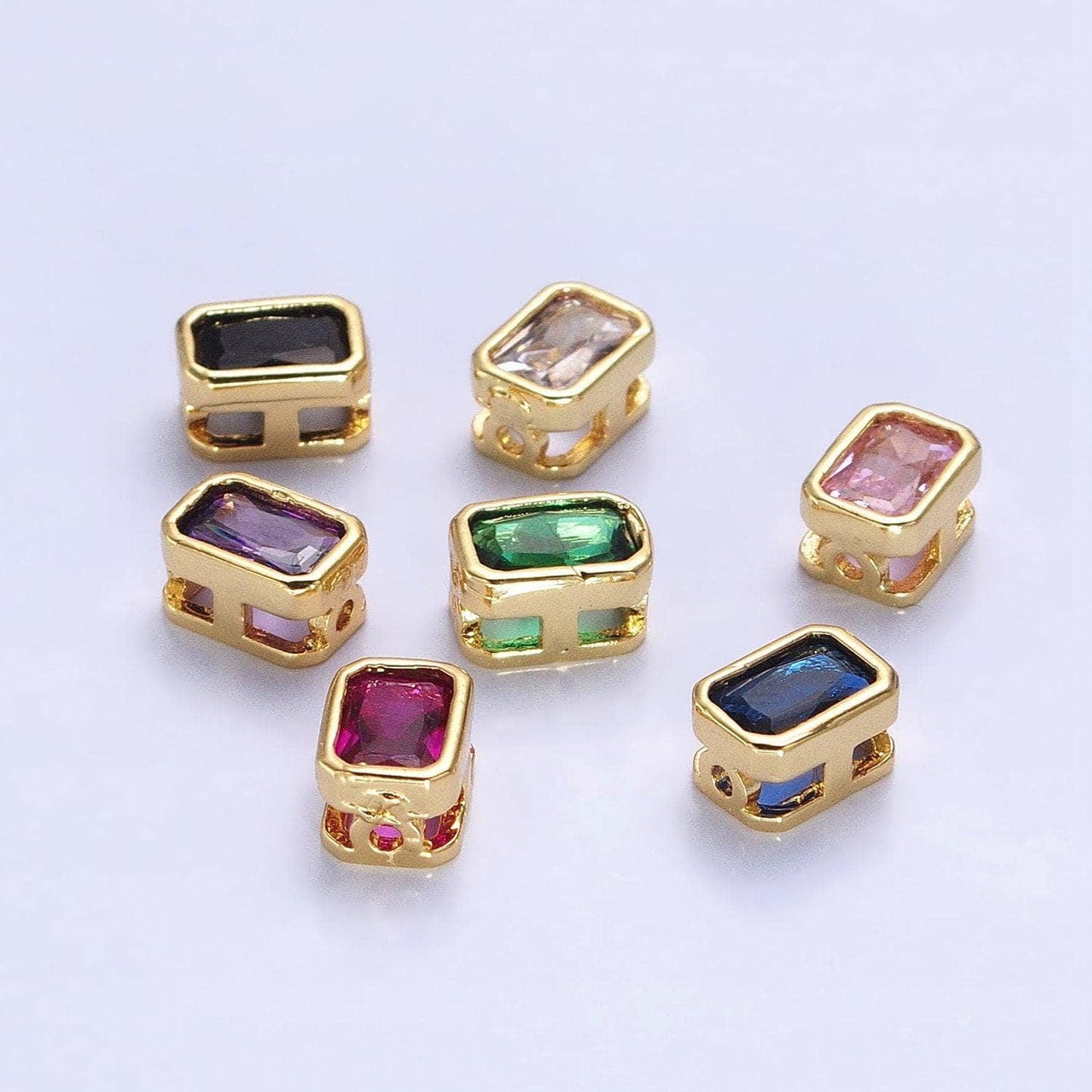 7x5mm gold plated dainty cz rectangle spacer bead, gold geometric spacer beads cz, small colorful spacers for bracelet necklace | b-435