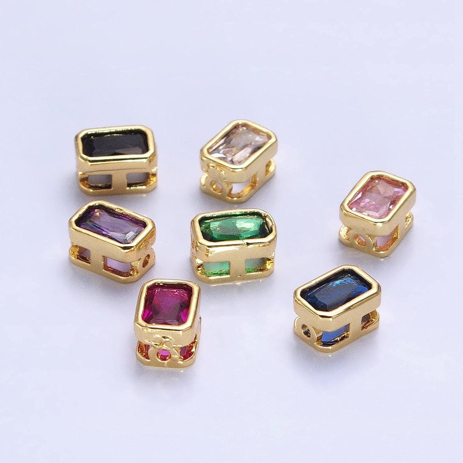 7x5mm gold plated dainty cz rectangle spacer bead, gold geometric spacer beads cz, small colorful spacers for bracelet necklace | b-435