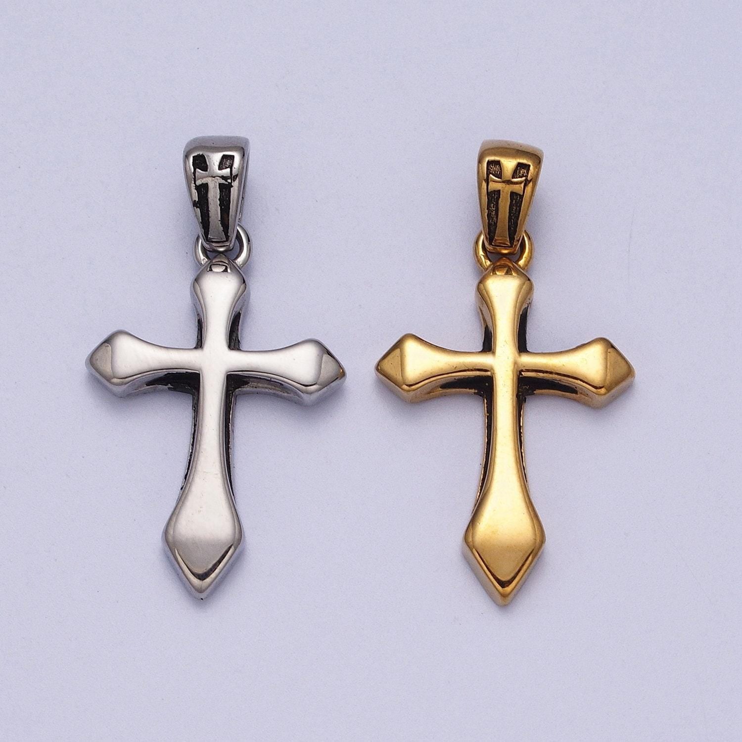 Bold silver mens cross pendant necklace large stainless steel cross pendant necklace for men women gold cross pendant