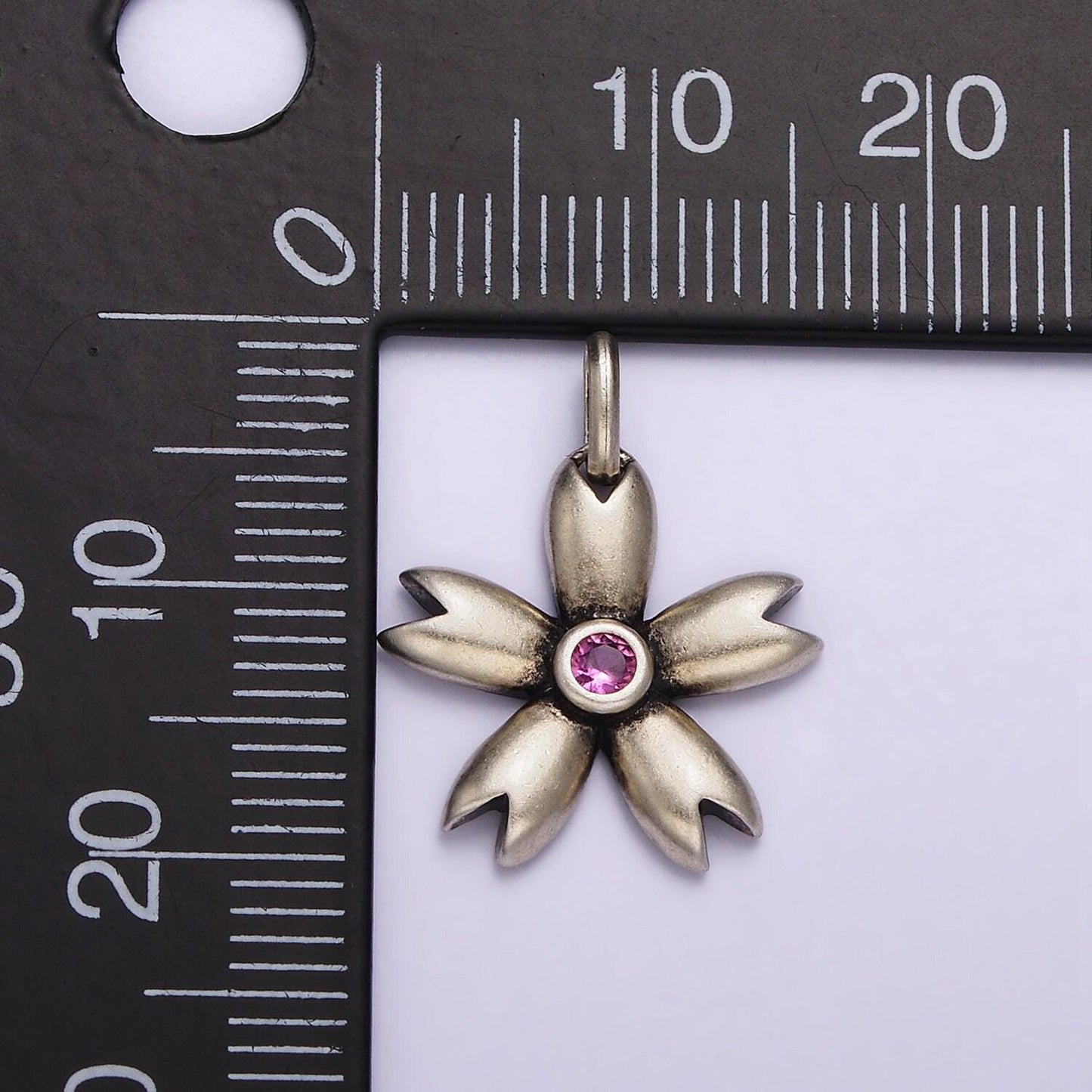 S925 sterling silver pink cz flower petal charm | sl-341