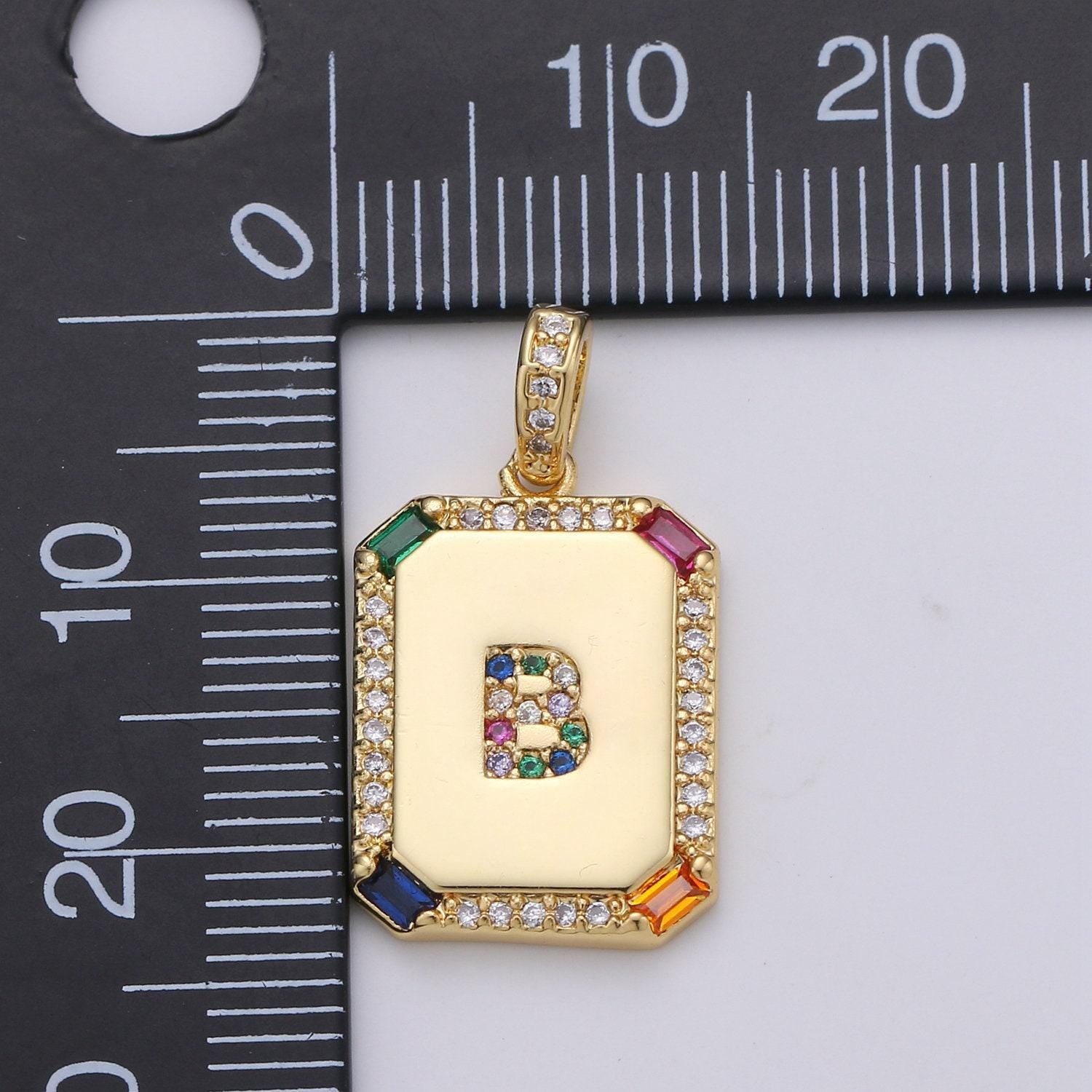 1pc 24k gold cz micro pave initial letter pendant,initials letter tag charm rainbow letter a-z for necklace making,jewelry finding, 1
