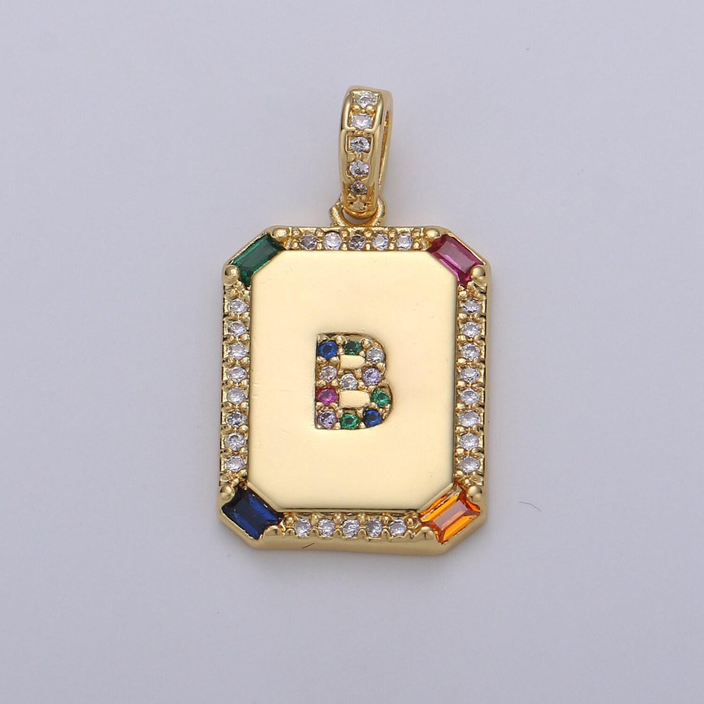 1pc 24k gold cz micro pave initial letter pendant,initials letter tag charm rainbow letter a-z for necklace making,jewelry finding, 1