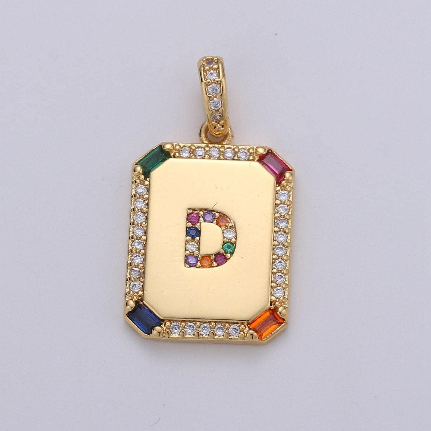 1pc 24k gold cz micro pave initial letter pendant,initials letter tag charm rainbow letter a-z for necklace making,jewelry finding, 1