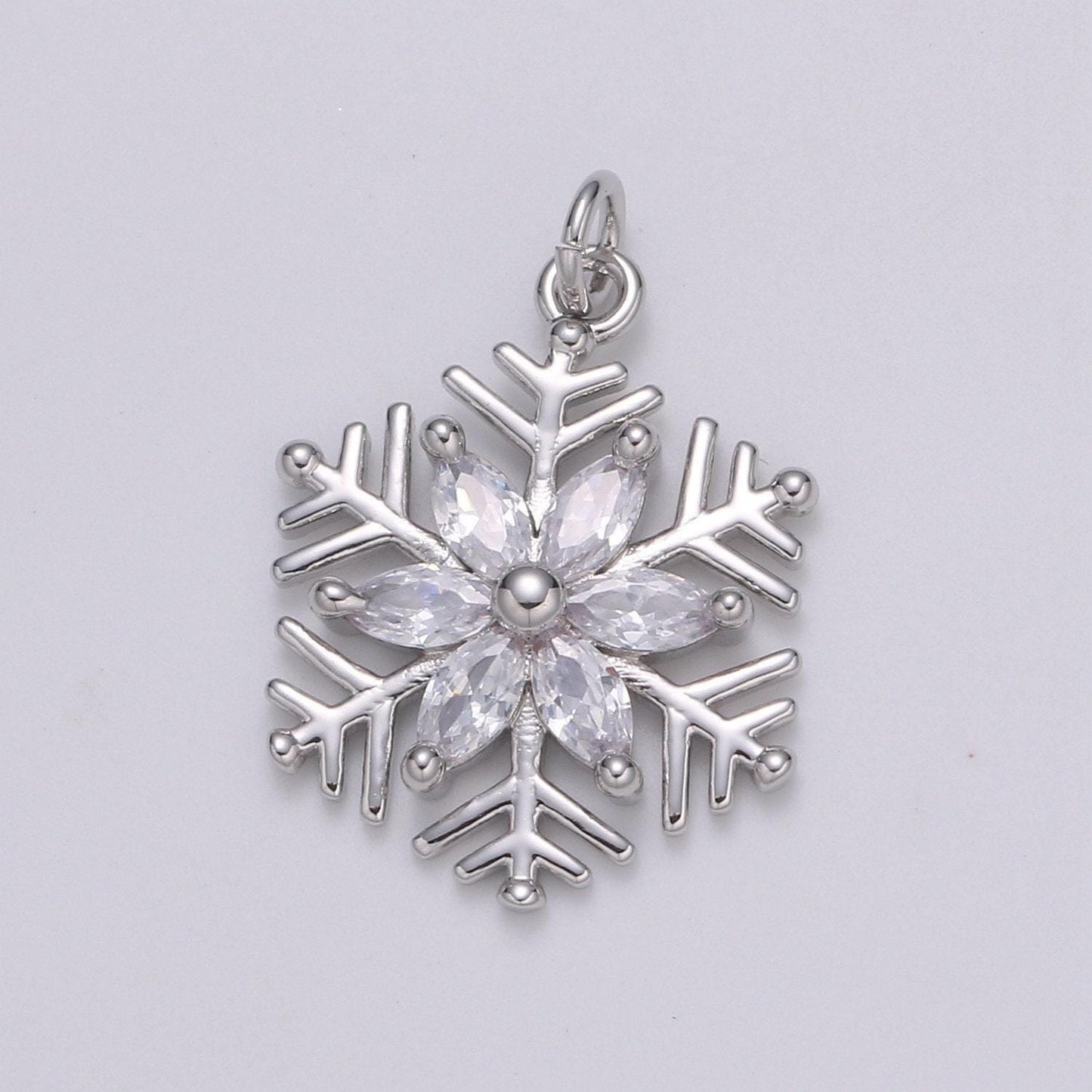 1pc gold micro pave cz snowflake pendant charm, silver snowflake pendant charm for holiday gift christmas jewelry, flower charm e-209, e210